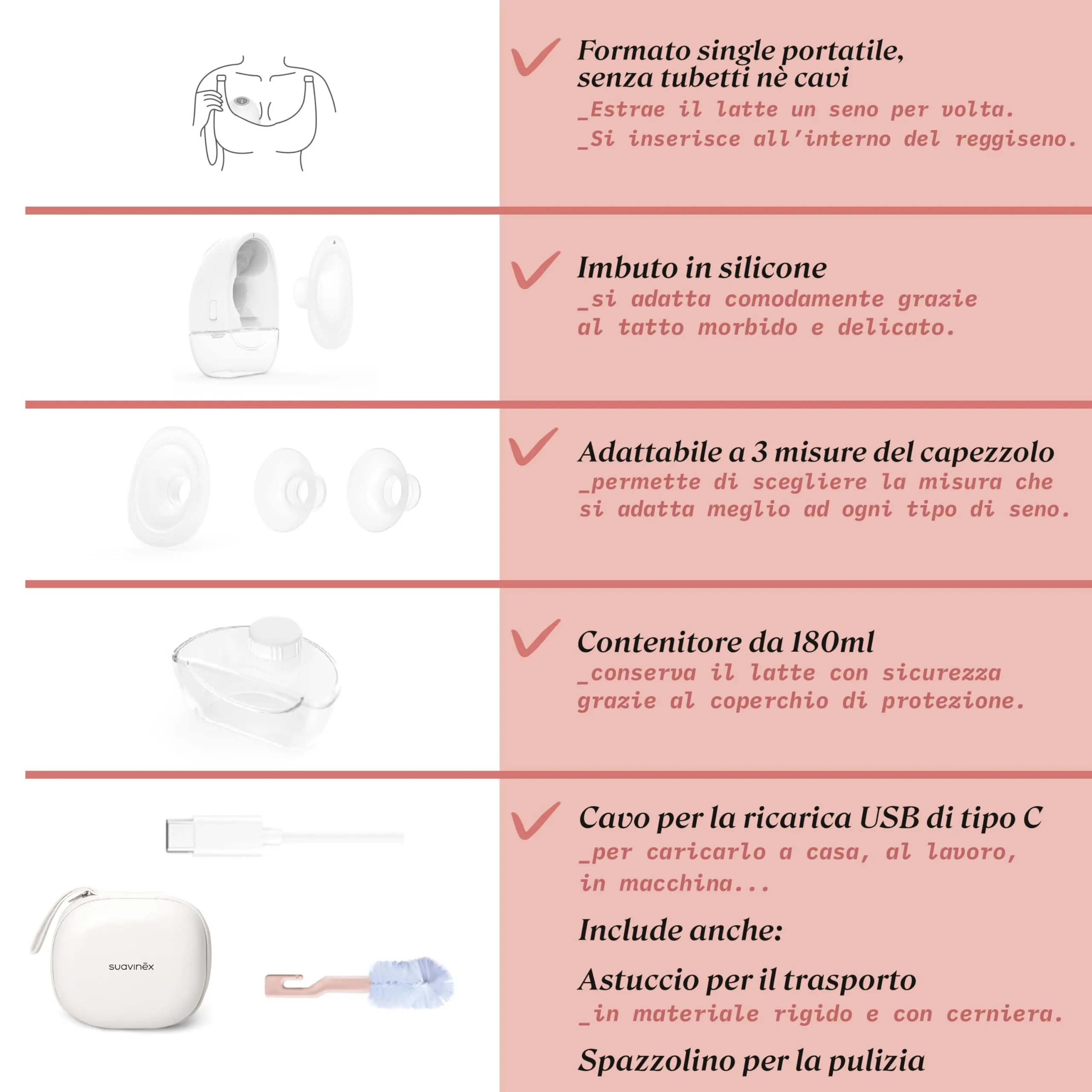 Suavinex Tiralatte Portatile a Mani Libere, Senza Fili, 3 Modalità, 9 Intensità di Aspirazione, Serbatoio da 180 ml - immagine 6