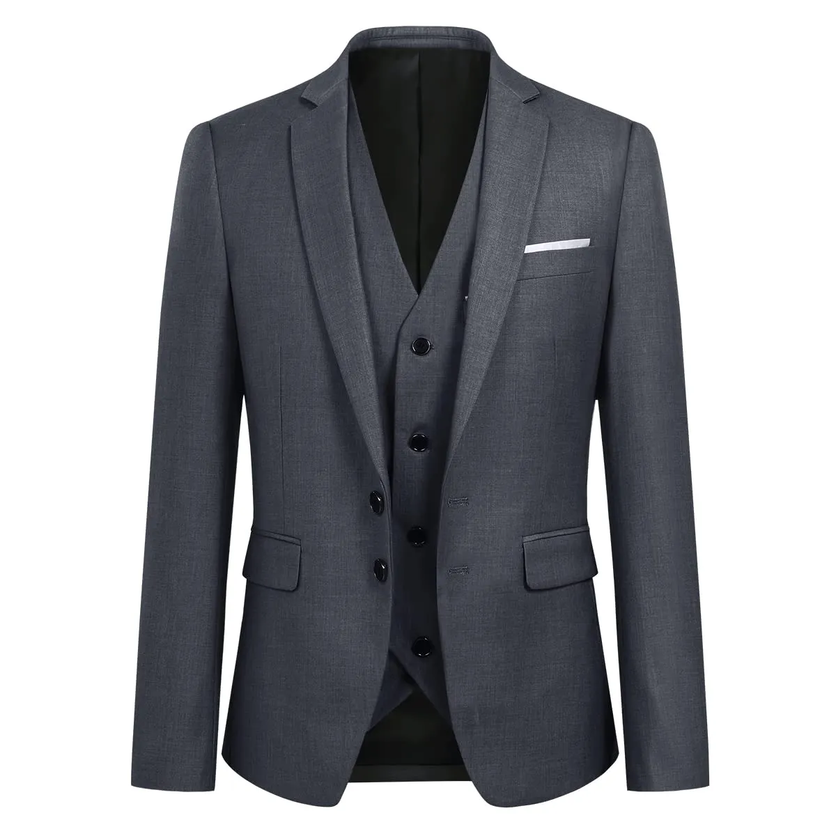 YOUTHUP Abito Uomo 3 Pezzi Slim Fit Blazer Gilet Pantaloni Grigio - immagine 2