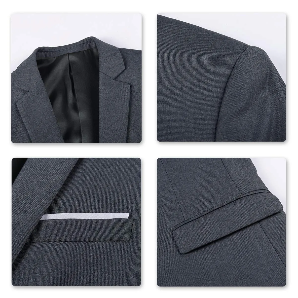 YOUTHUP Abito Uomo 3 Pezzi Slim Fit Blazer Gilet Pantaloni Grigio - immagine 7