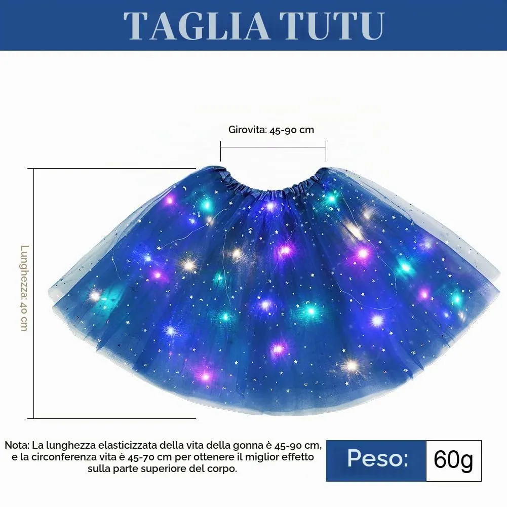 AYBUY Gonna Tutù a 3 Strati con Luci LED, Blu Reale - immagine 5