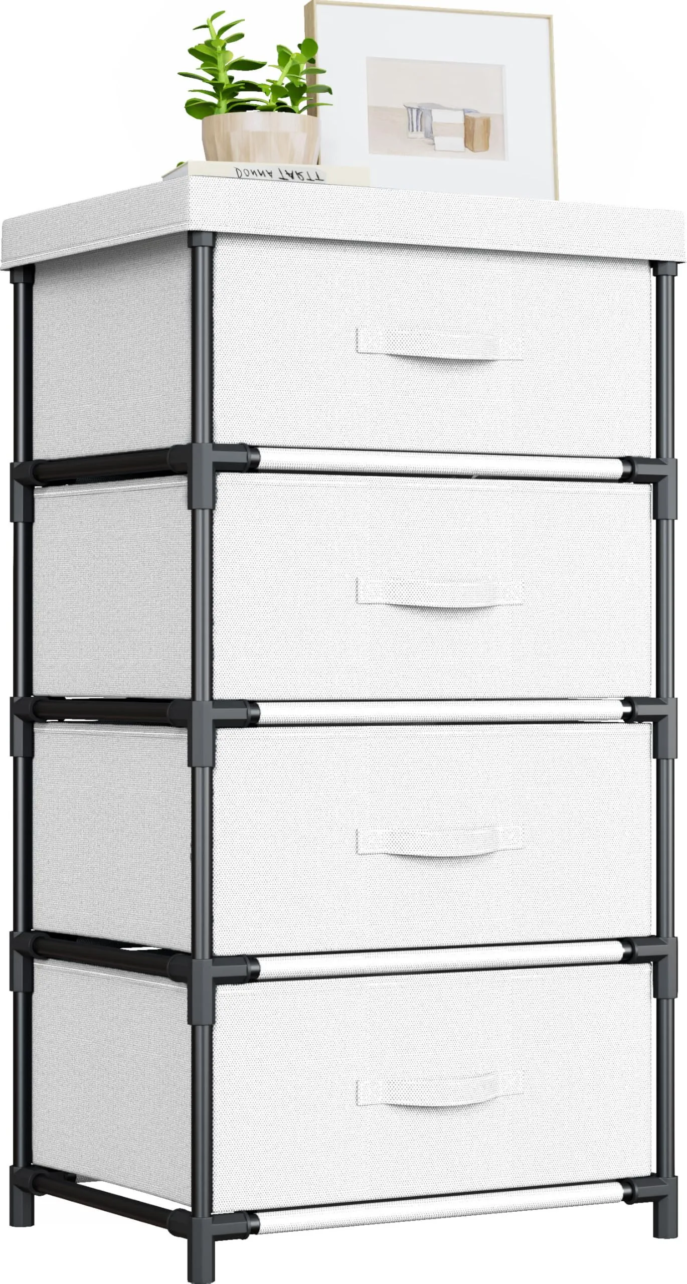 WANGIRL Cassettiera in Tessuto e Metallo, 4 Cassetti, Bianco - immagine 1
