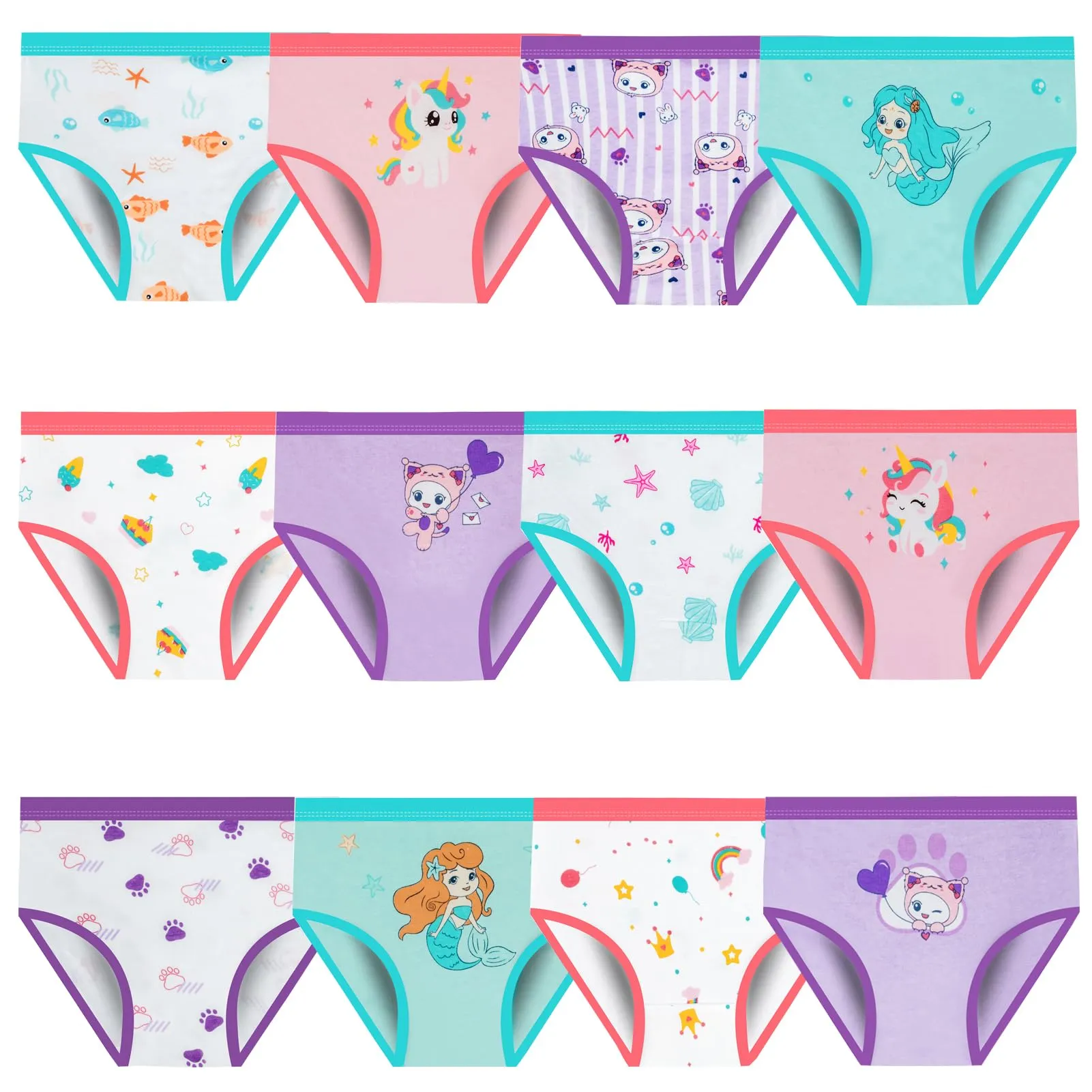 JackLoveBriefs Slip in Cotone per Ragazze, Set da 12, 5-7 Anni, Multicolore, Dimensione L - immagine 1