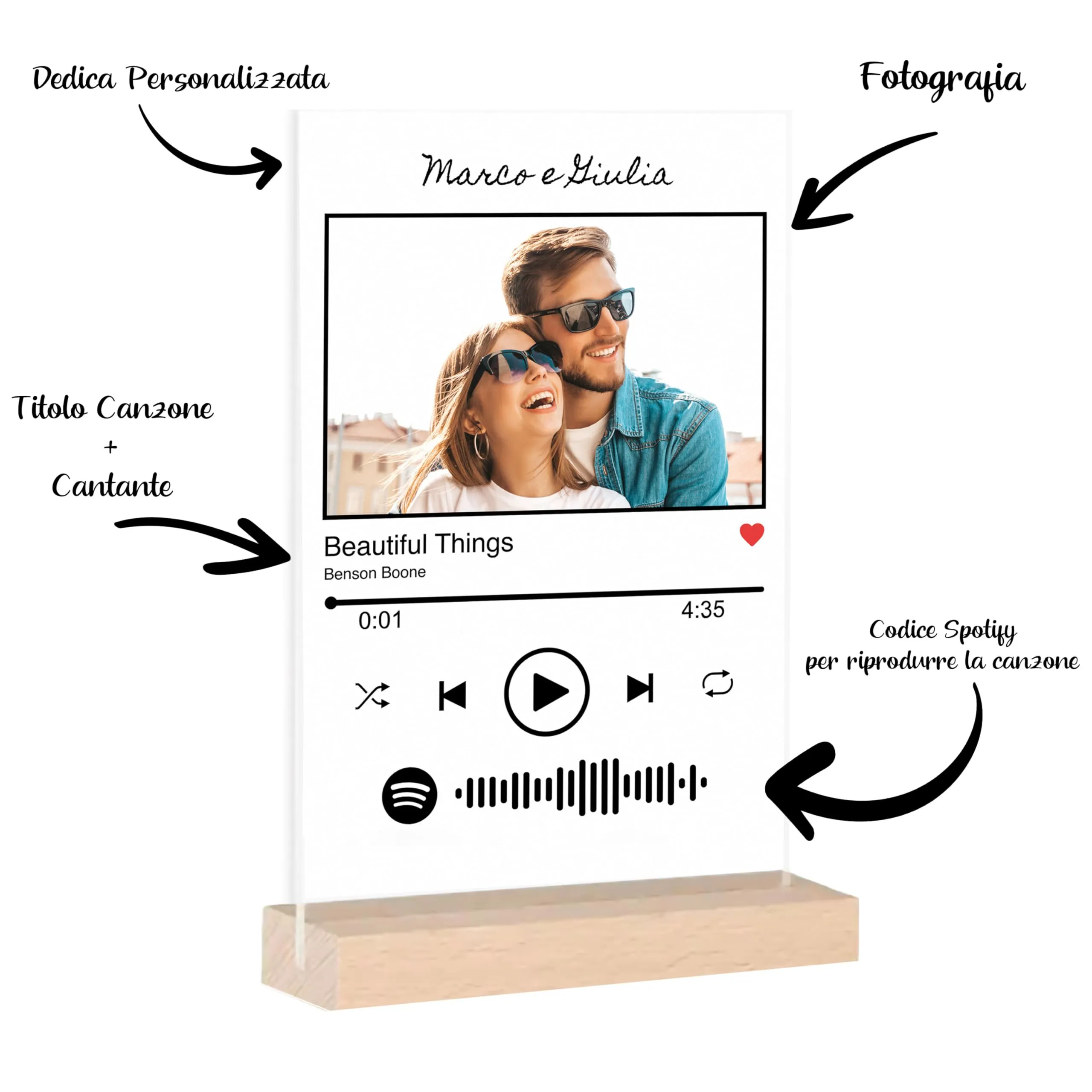 Woopers Targa Spotify Glass Personalizzata con Foto e Codice Canzone, 15x20 cm - immagine 4