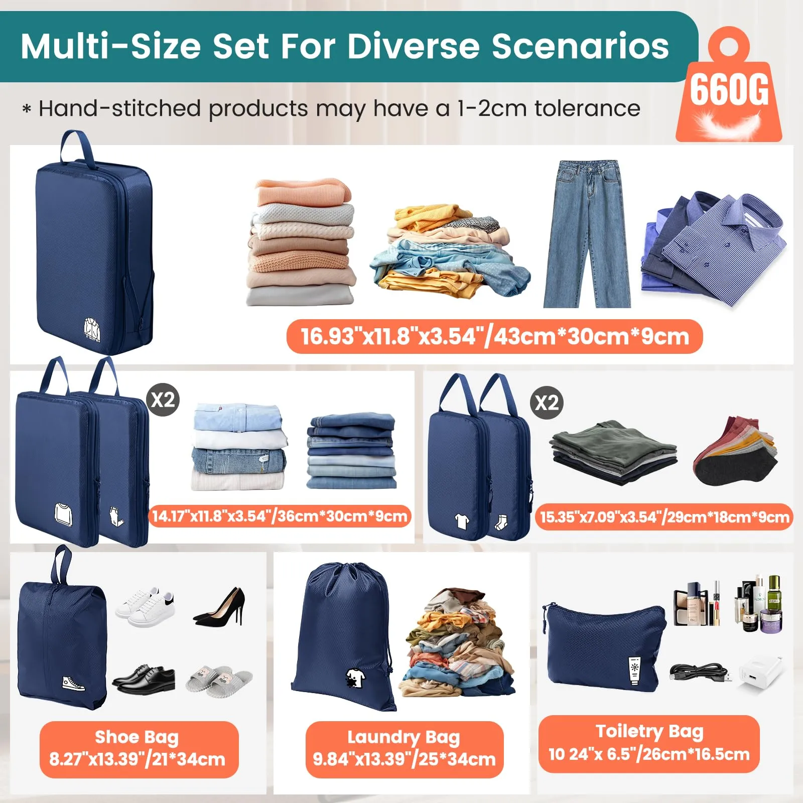 Samfolk Packing Cubes Compression Set, 8 Pieces, Waterproof, Blue - immagine 6