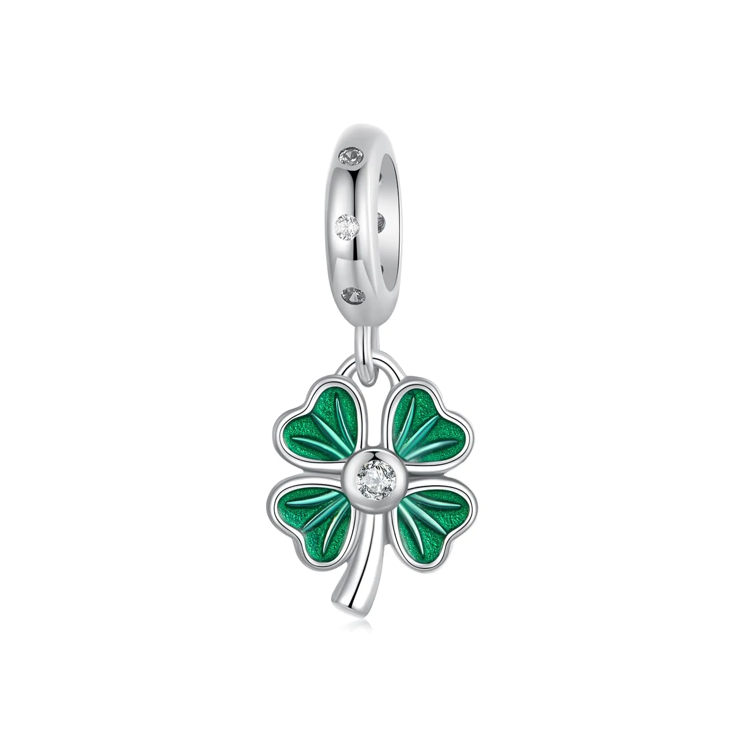 NINGAN 925 Argento Sterling Trifoglio Verde e Coccinella Pendente Perla Zircone Charm per Braccialetto e Collana - immagine 1