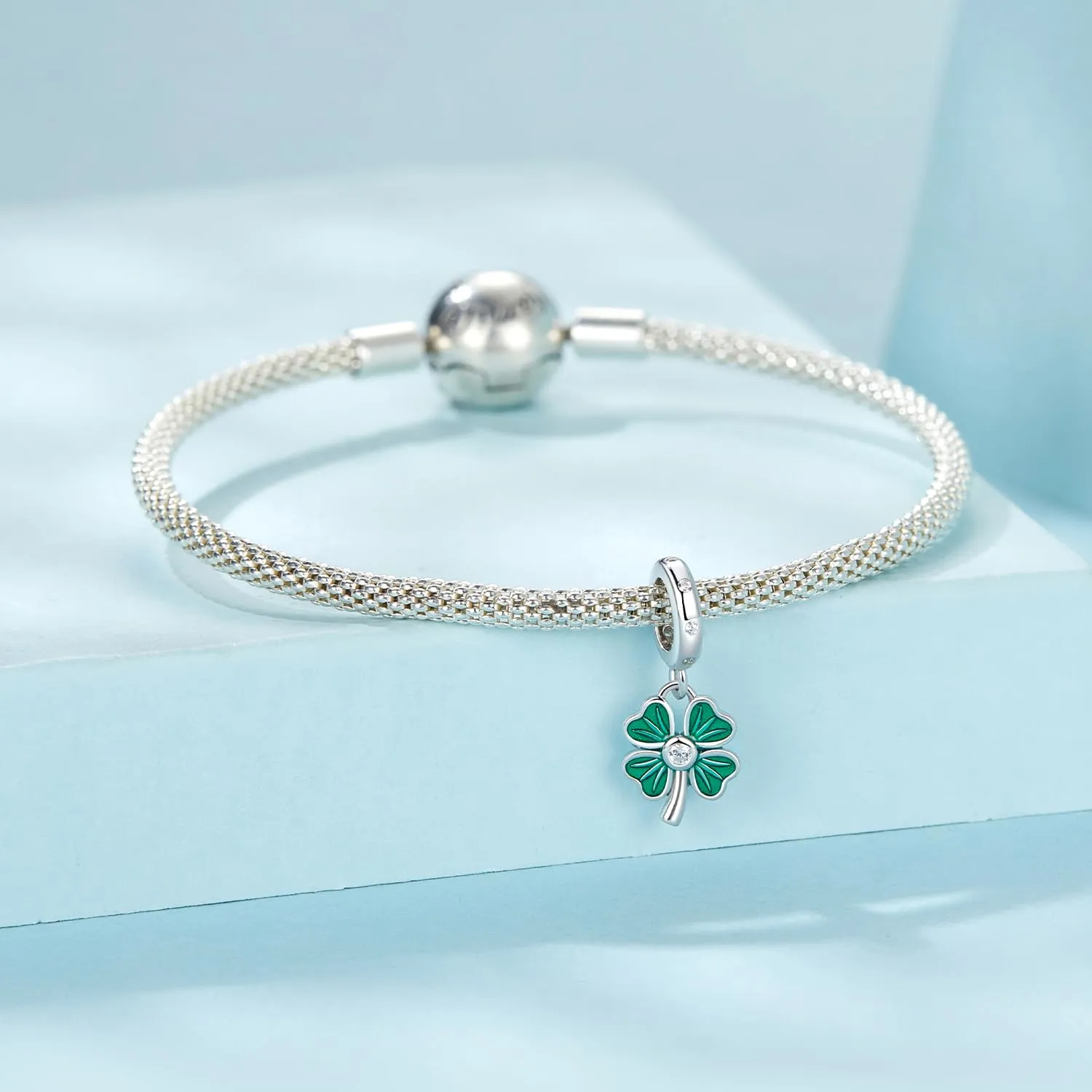 NINGAN 925 Argento Sterling Trifoglio Verde e Coccinella Pendente Perla Zircone Charm per Braccialetto e Collana - immagine 4