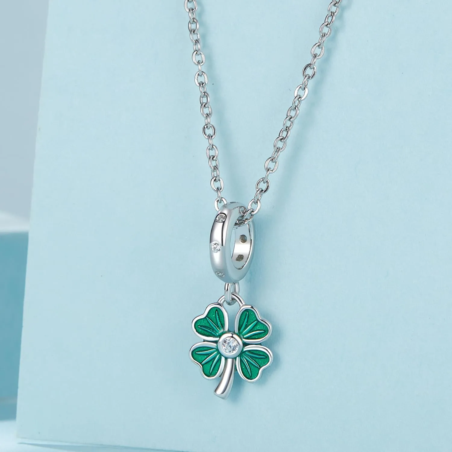 NINGAN 925 Argento Sterling Trifoglio Verde e Coccinella Pendente Perla Zircone Charm per Braccialetto e Collana - immagine 5
