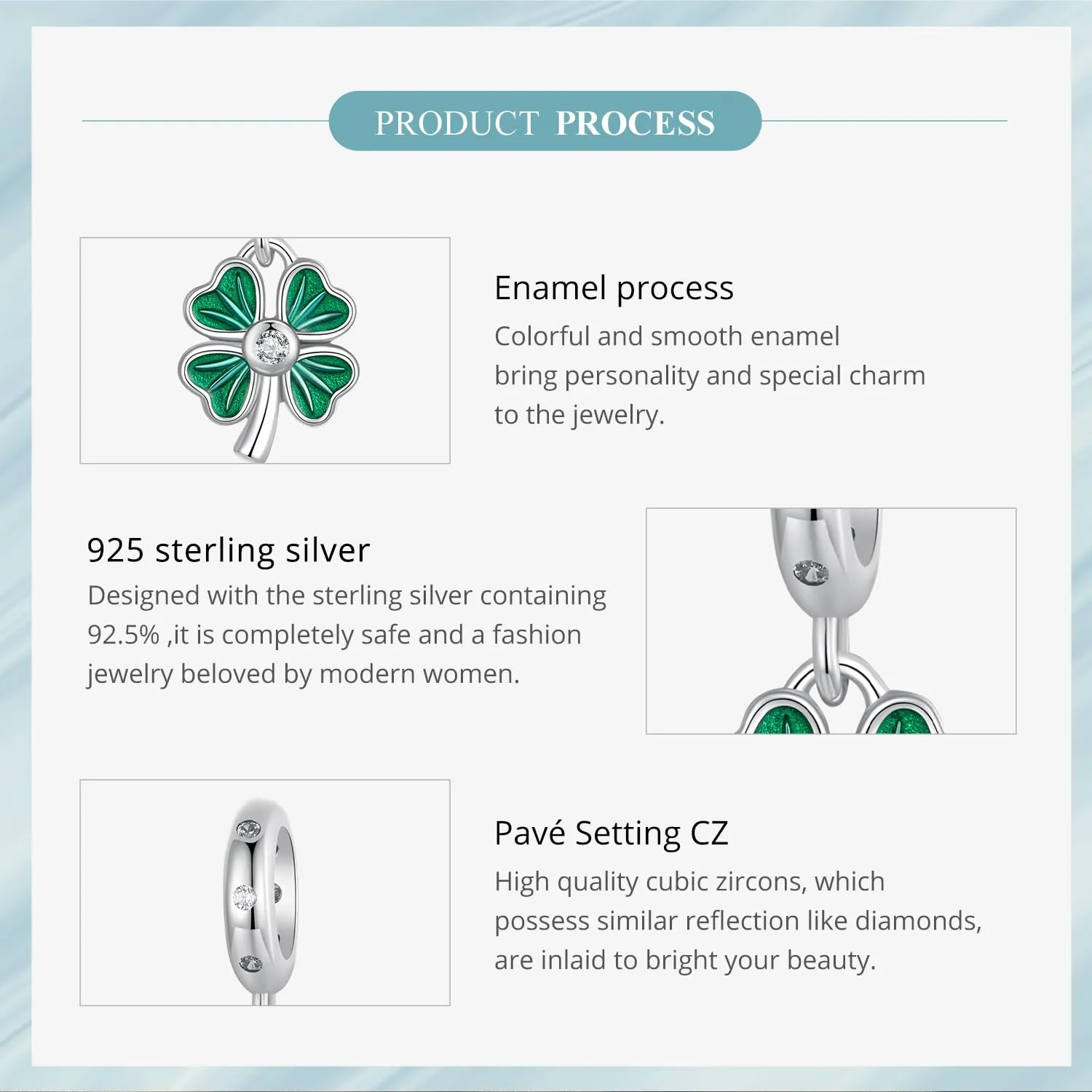 NINGAN 925 Argento Sterling Trifoglio Verde e Coccinella Pendente Perla Zircone Charm per Braccialetto e Collana - immagine 6