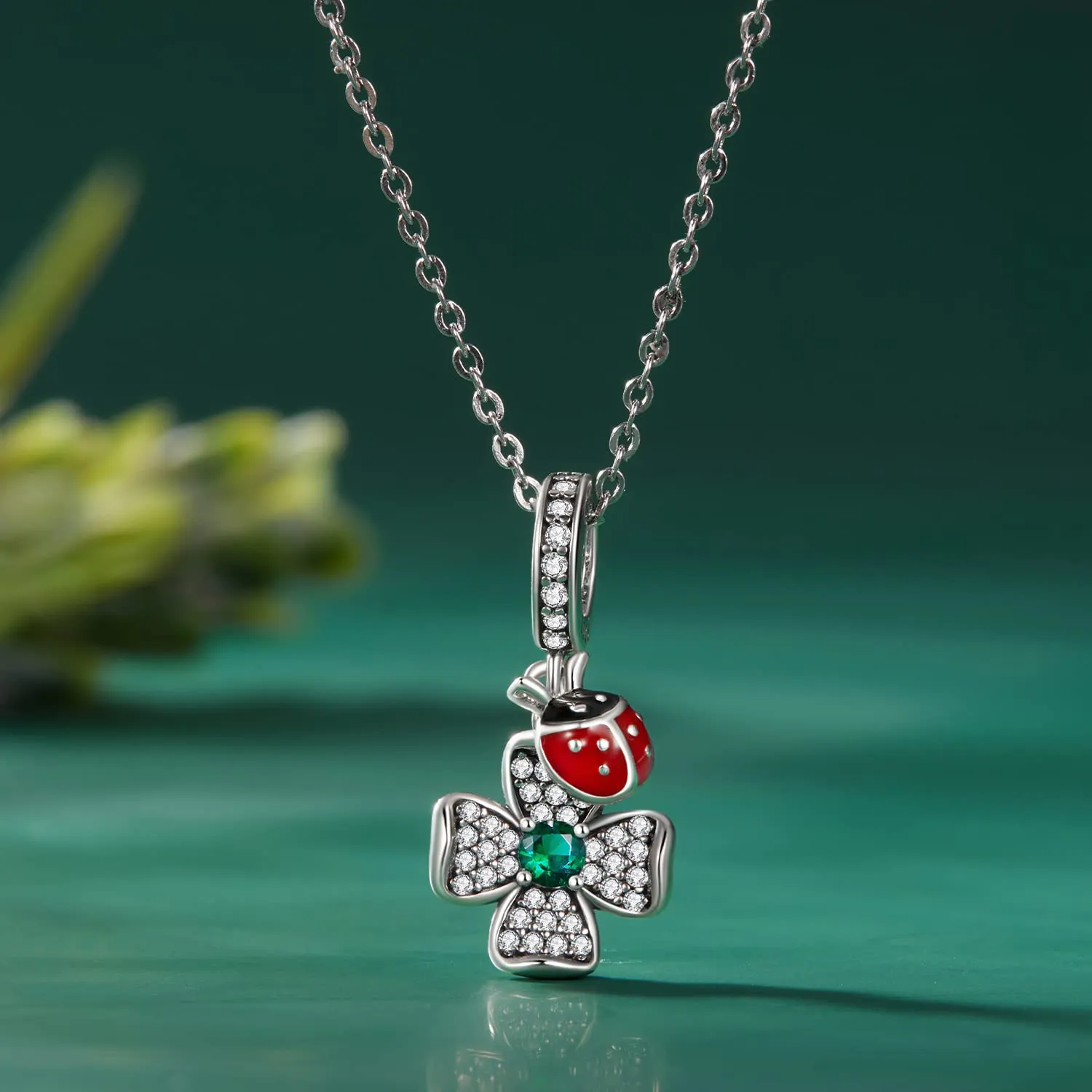 NINGAN 925 Argento Sterlina Ciondolo Quadrifoglio e Coccinella con Perla e Zirconio 5A per Bracciale e Collana - immagine 5