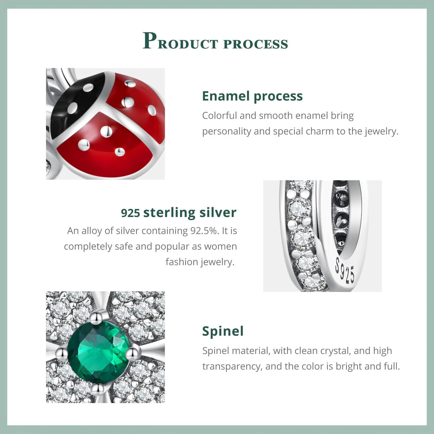 NINGAN 925 Argento Sterlina Ciondolo Quadrifoglio e Coccinella con Perla e Zirconio 5A per Bracciale e Collana - immagine 6