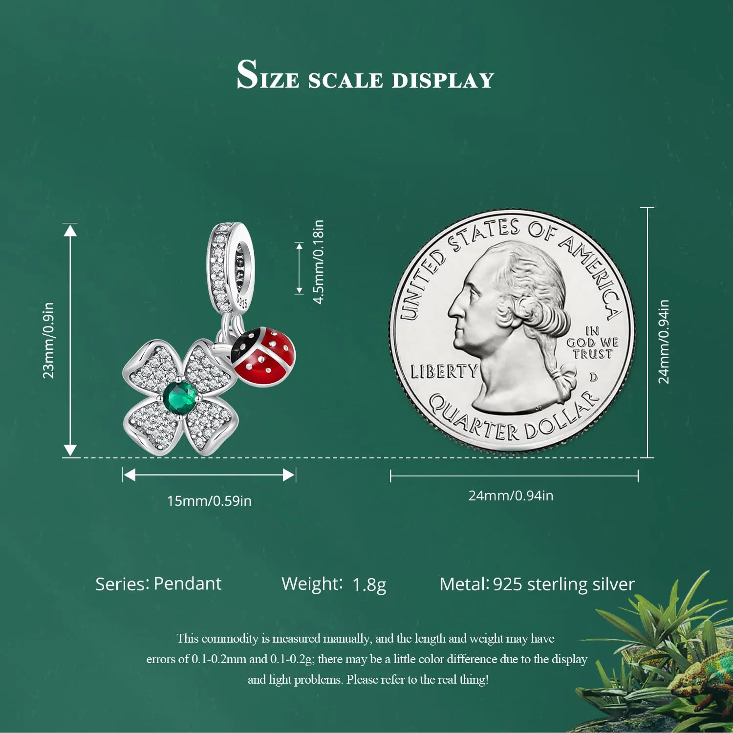 NINGAN 925 Argento Sterlina Ciondolo Quadrifoglio e Coccinella con Perla e Zirconio 5A per Bracciale e Collana - immagine 7