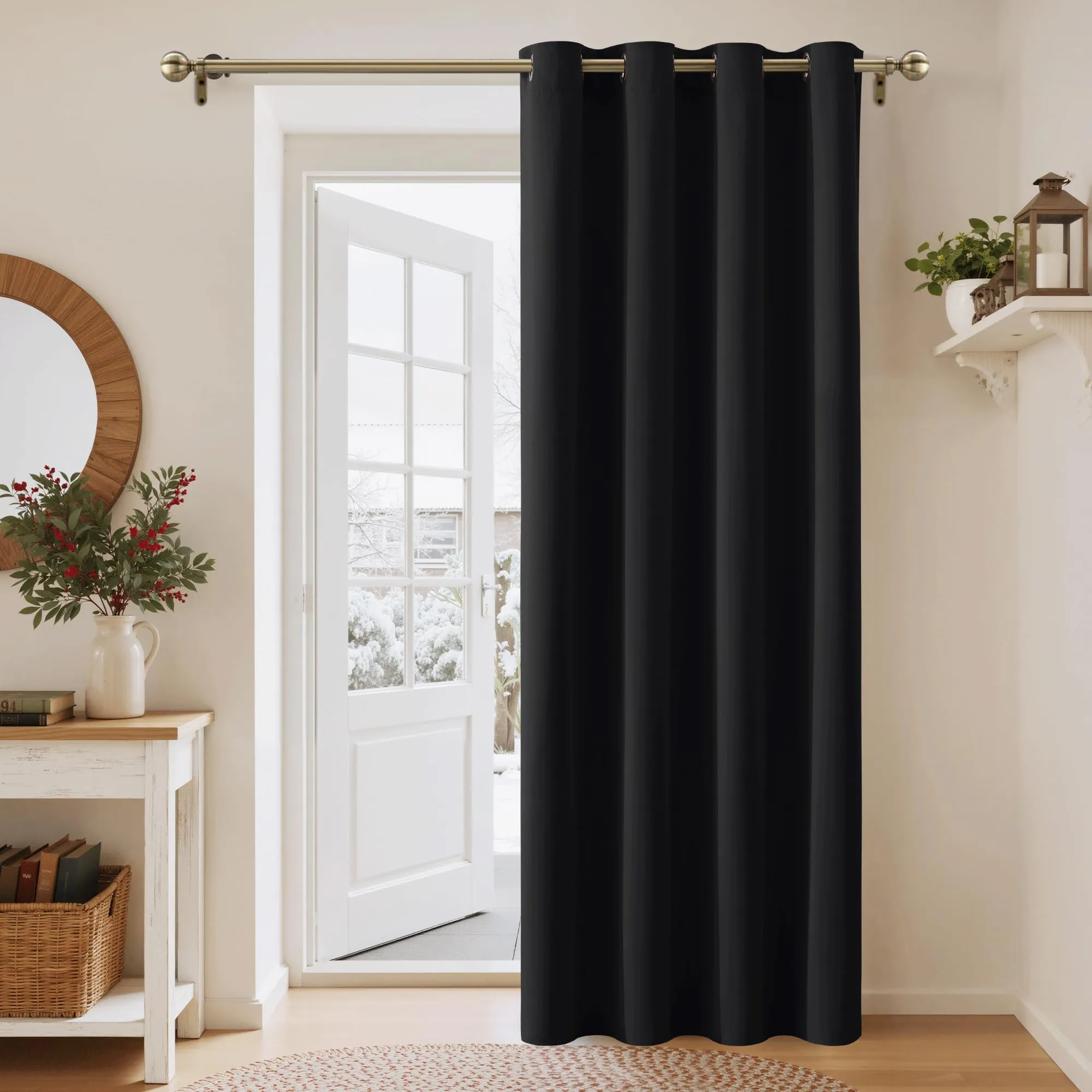 PONY DANCE Tenda Oscurante per Porta, 132 x 210 cm, Termica con Occhielli, Nero - immagine 1