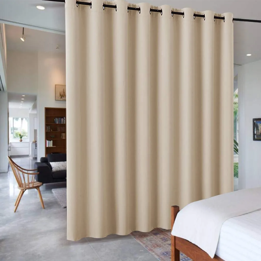 PONY DANCE Tenda Oscurante Termica Isolante Separa Ambienti con Anelli, 457x243 cm, 1 Pannello, Beige - immagine 1