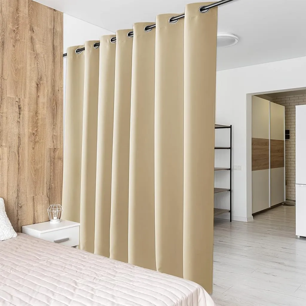 PONY DANCE Tenda Oscurante Termica Isolante Separa Ambienti con Anelli, 254L x 240A cm, Beige - immagine 1