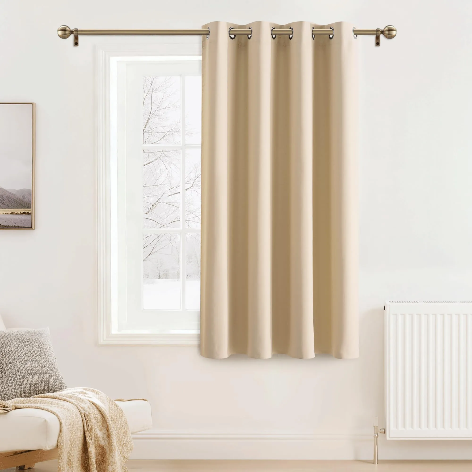 PONY DANCE Tende Corte Oscuranti Termiche Isolanti per Interni, 132L x 137A cm, 1 Pannello, Beige - immagine 1