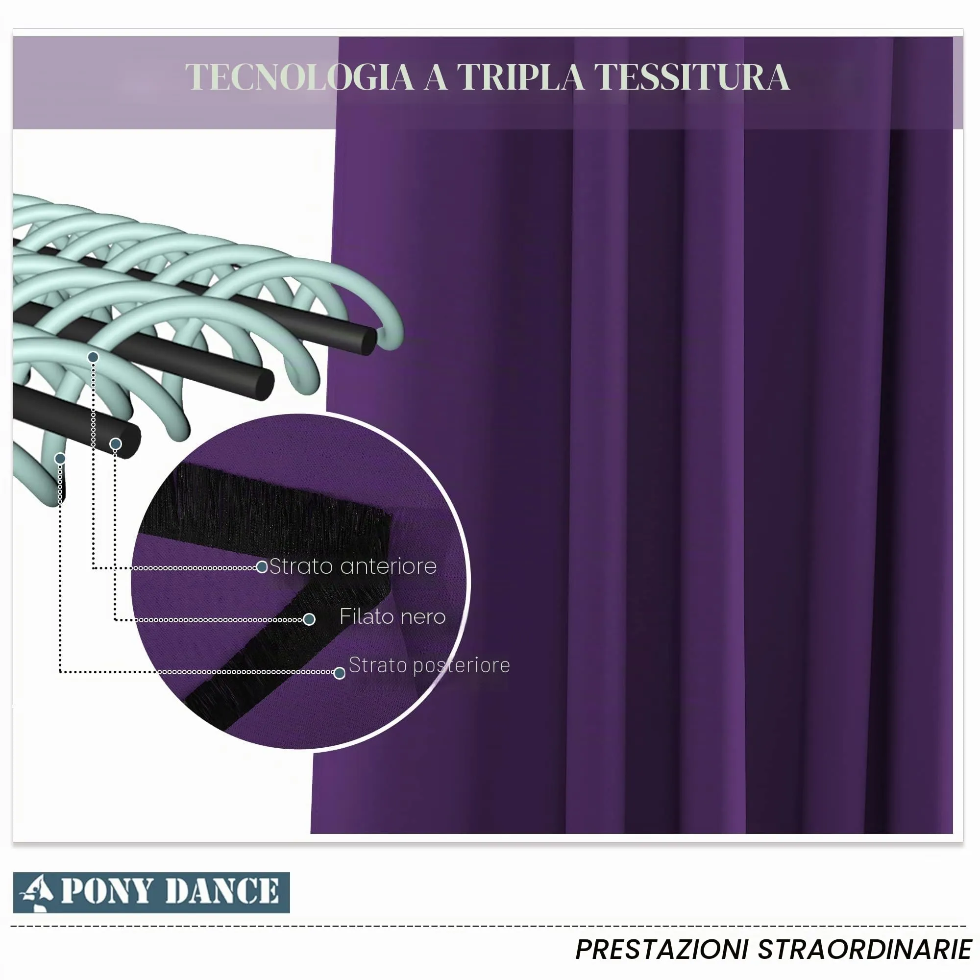 PONY DANCE Tende Camera da Letto Oscuranti Termiche Isolanti, Viola, 132 x 158 cm, 1 Pannello - immagine 5