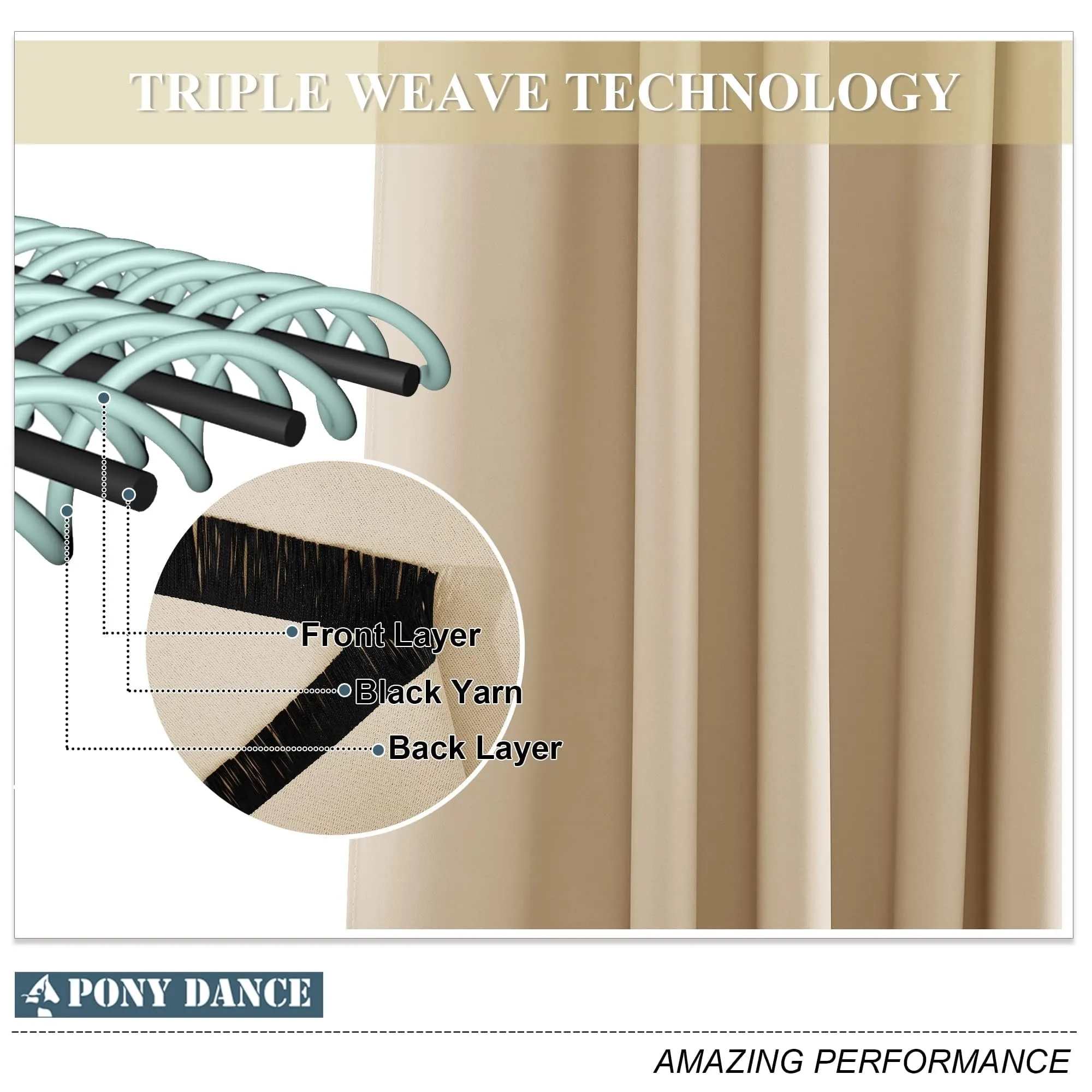 PONY DANCE Tenda Oscurante Termica da Interno con Anelli, 200 x 260 cm, Beige - immagine 6