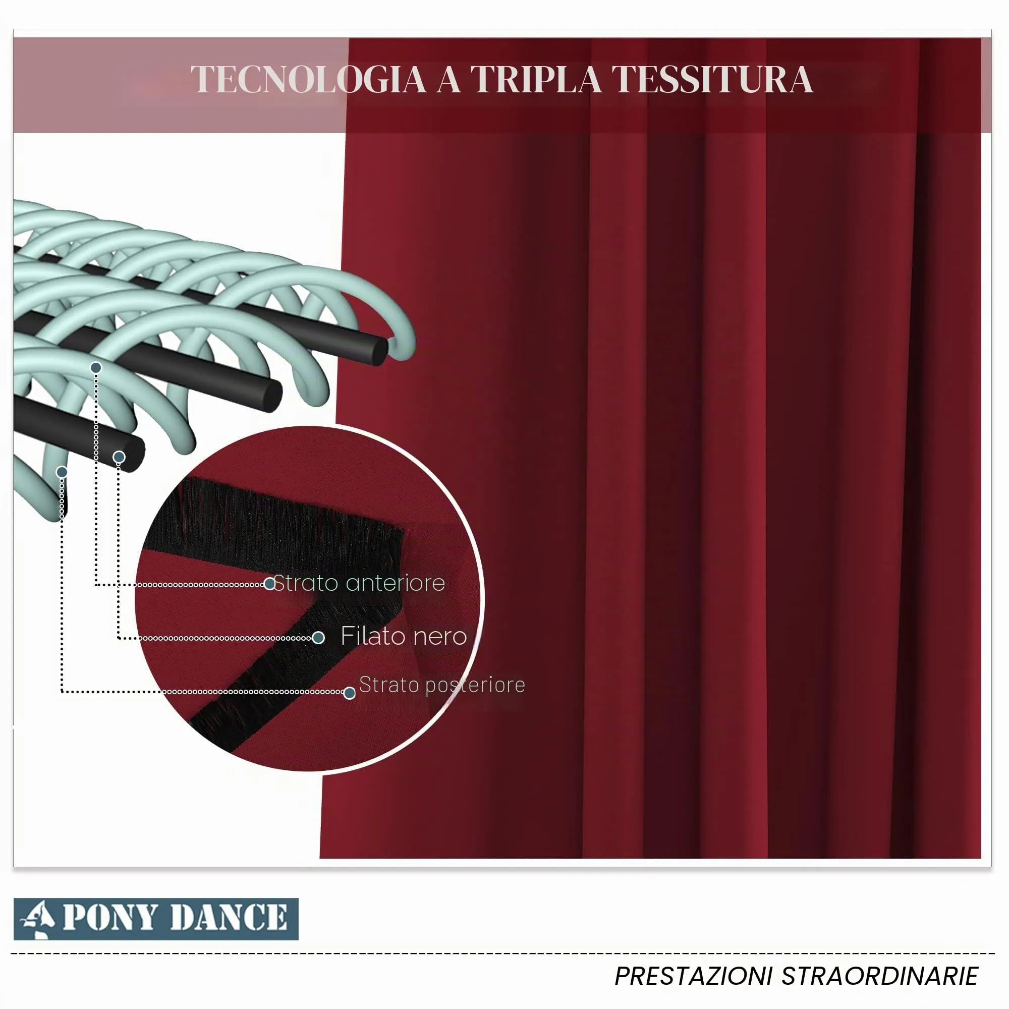 PONY DANCE Tenda Corta Oscurante Termica Isolante da Interno, Rosso, 132 x 158 cm (1 Pannello) - immagine 5