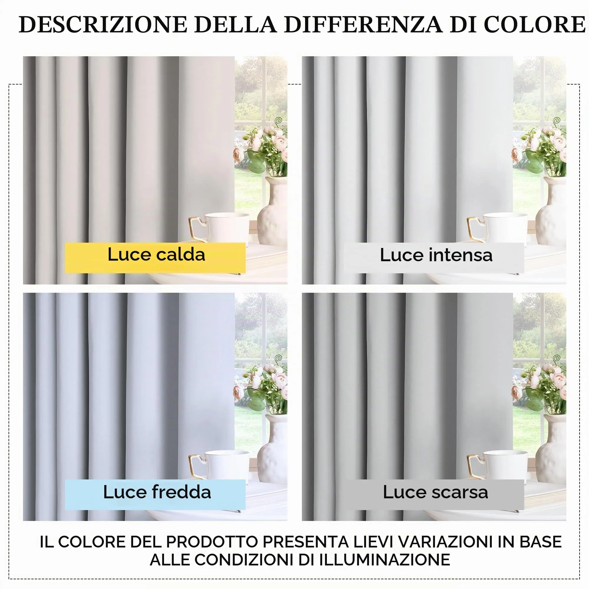 PONY DANCE Tenda Oscurante Termica Isolante 132x210 cm, Bianco Grigiastro - immagine 4
