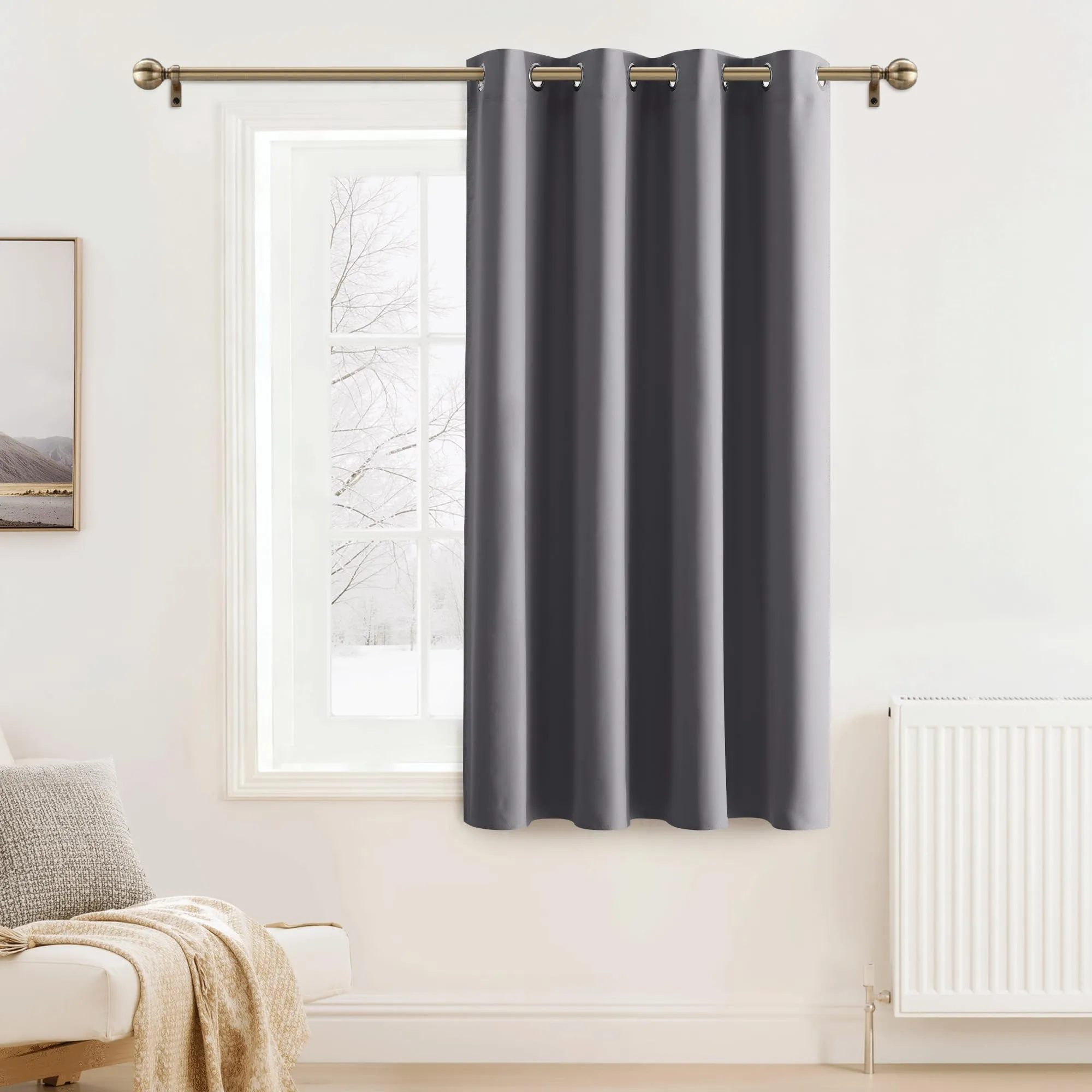 PONY DANCE Tenda Corta Oscurante Termica da Interno con Anelli, 132 x 158 cm, Grigio - immagine 1