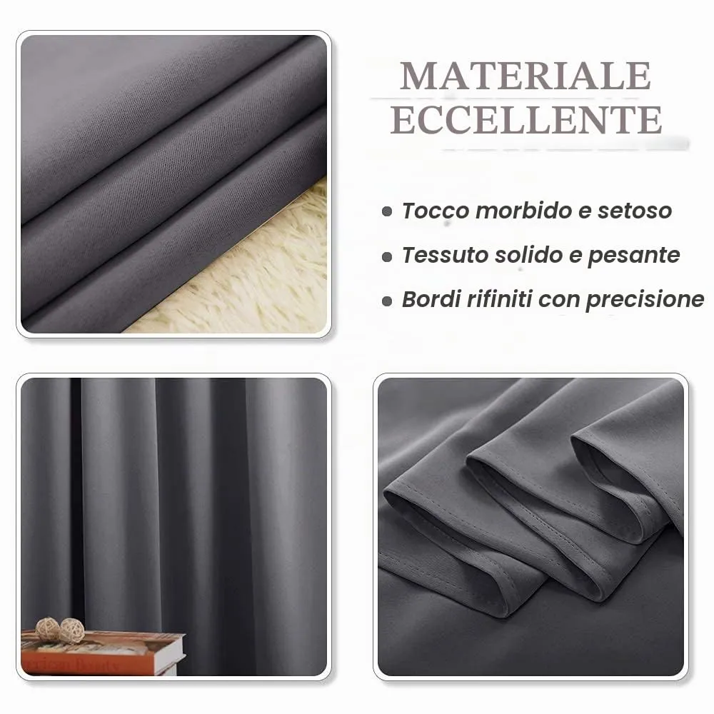 PONY DANCE Tenda Corta Oscurante Termica da Interno con Anelli, 132 x 158 cm, Grigio - immagine 6