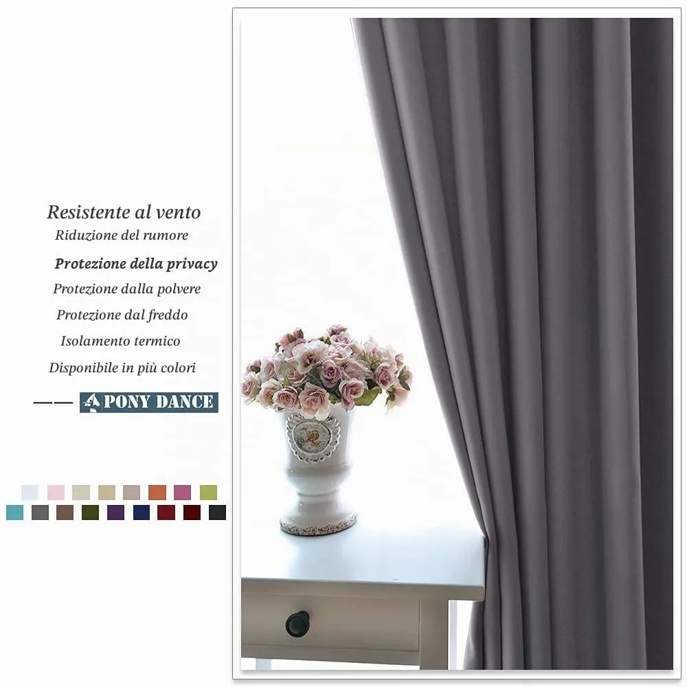 PONY DANCE Tenda Corta Oscurante Termica da Interno con Anelli, 132 x 158 cm, Grigio - immagine 7