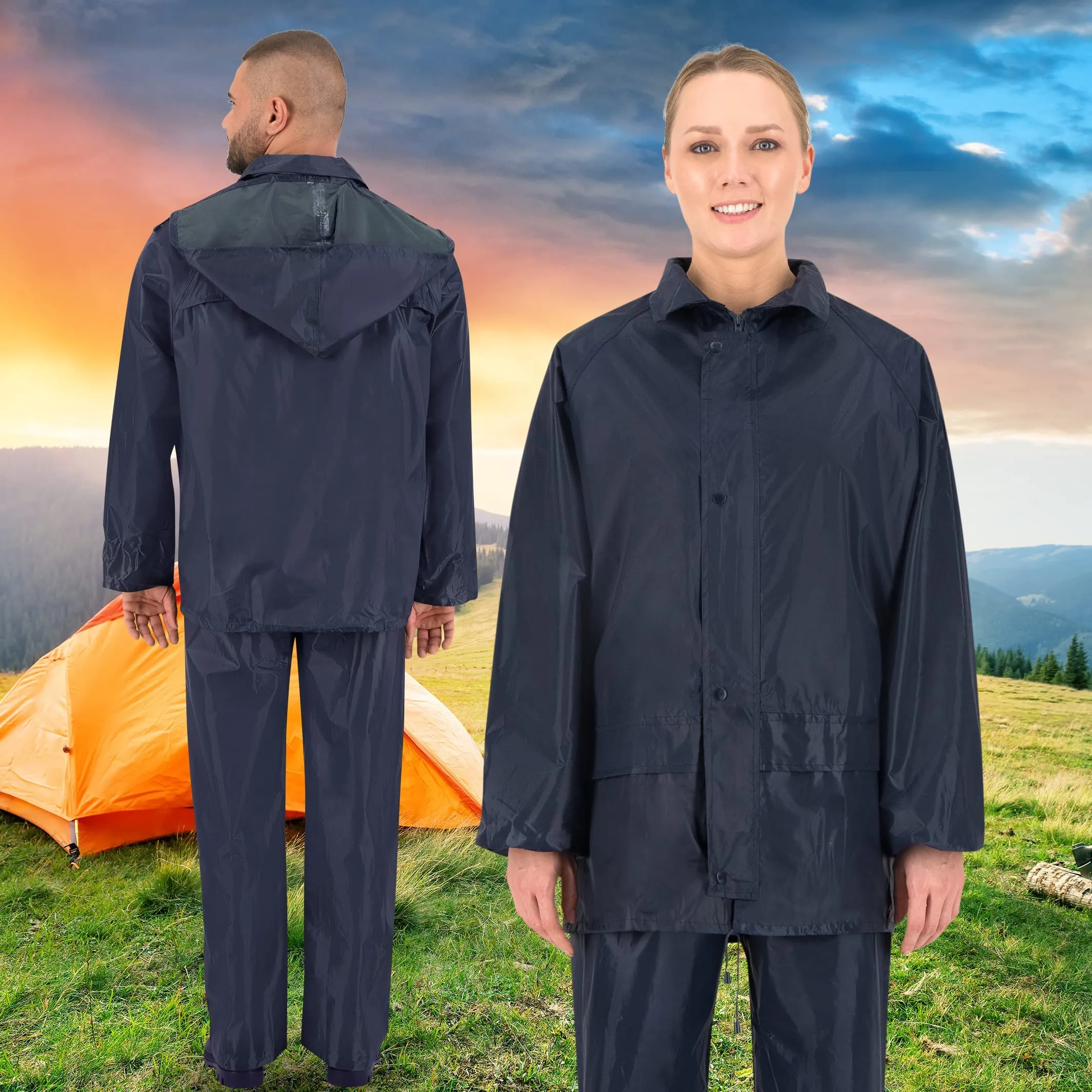 BWOLF Himalaya Tuta Antipioggia Moto con Giacca e Pantaloni, Blu, XL - immagine 5