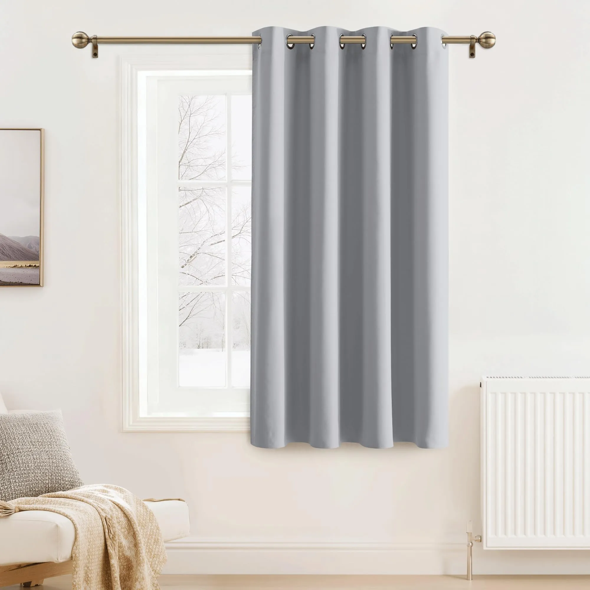 PONY DANCE Tenda Oscurante Termica da Interno per Camera da Letto, Grigio Chiaro, 140x180 cm - immagine 1