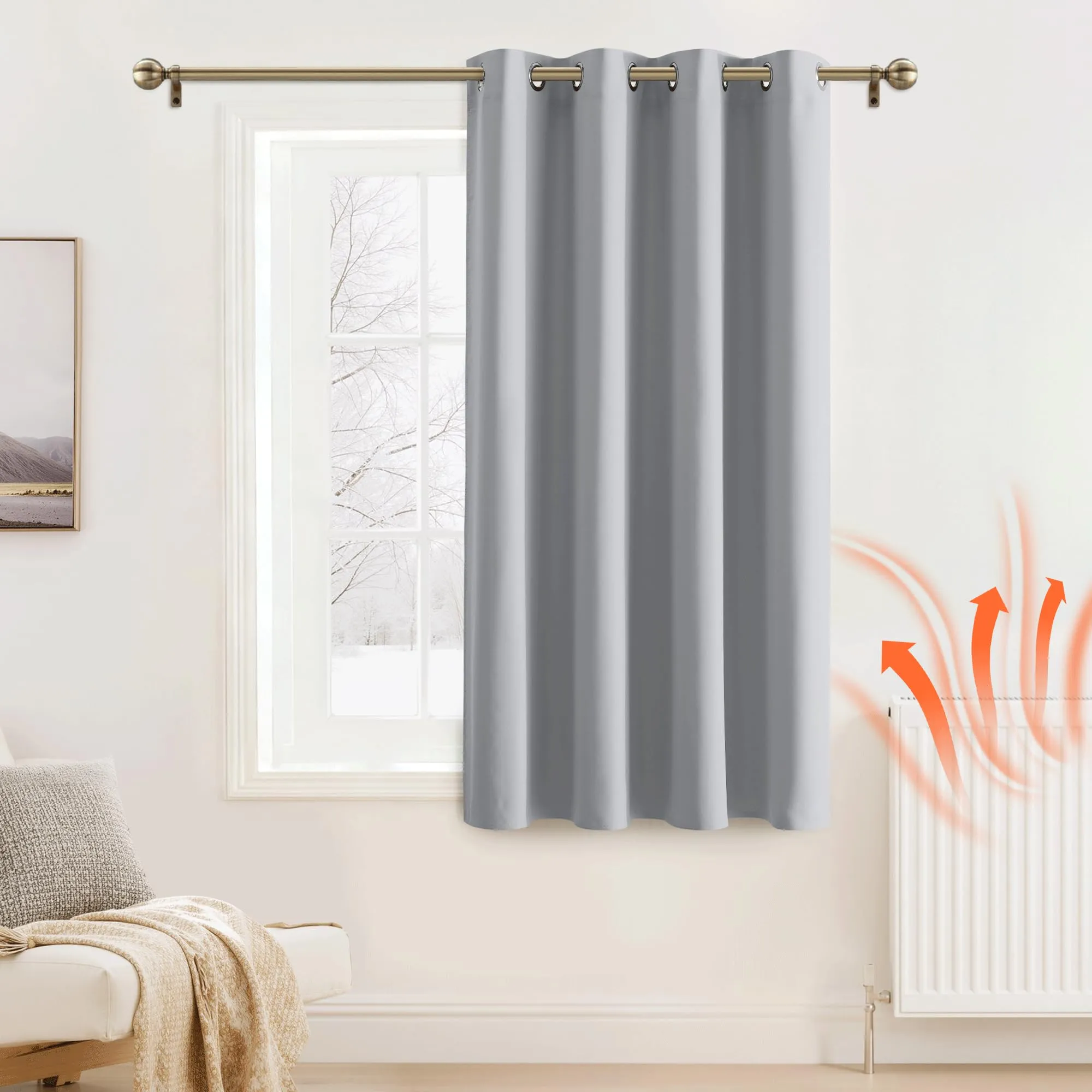 PONY DANCE Tenda Oscurante Termica da Interno per Camera da Letto, Grigio Chiaro, 140x180 cm - immagine 2
