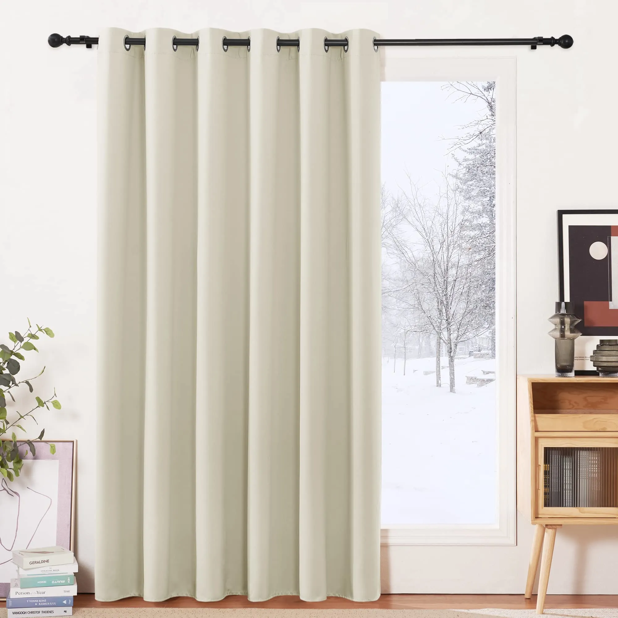 PONY DANCE Tenda Oscurante Termica con Anelli, 1 Pannello 200 x 210 cm, Beige Chiaro - immagine 1