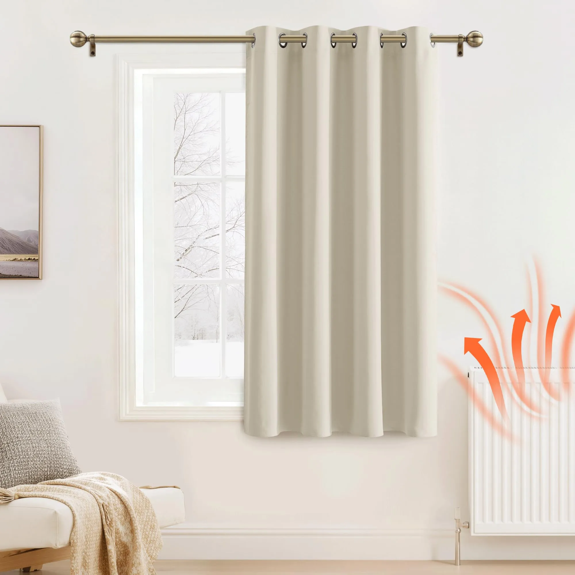PONY DANCE Tende Oscuranti per Interni con Anelli, 1 Pezzo, 132 x 137 cm, Beige Chiaro - immagine 2