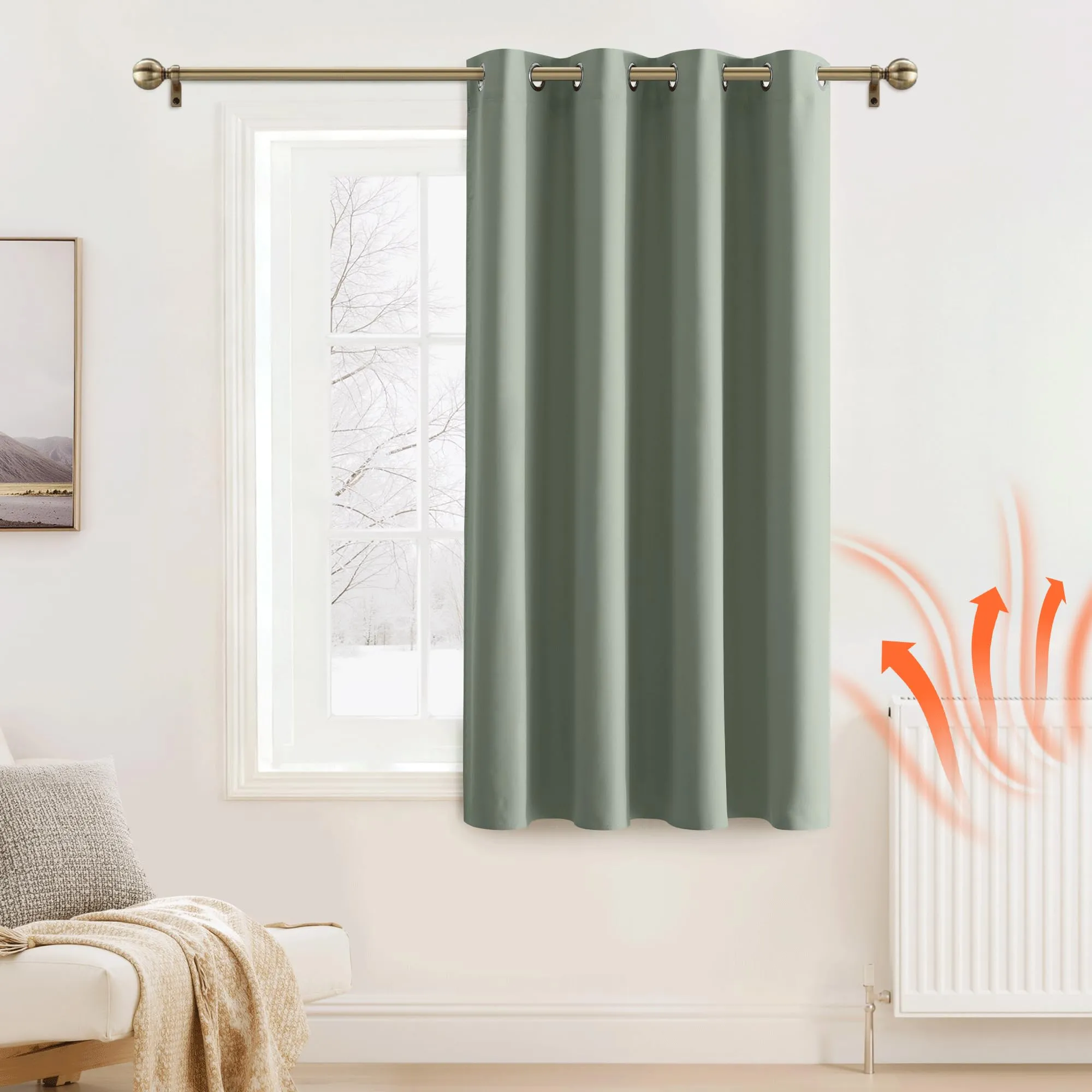 PONY DANCE Tenda Corta Oscurante Termica Isolante 132L x 158A cm, Verde Salvia - immagine 2