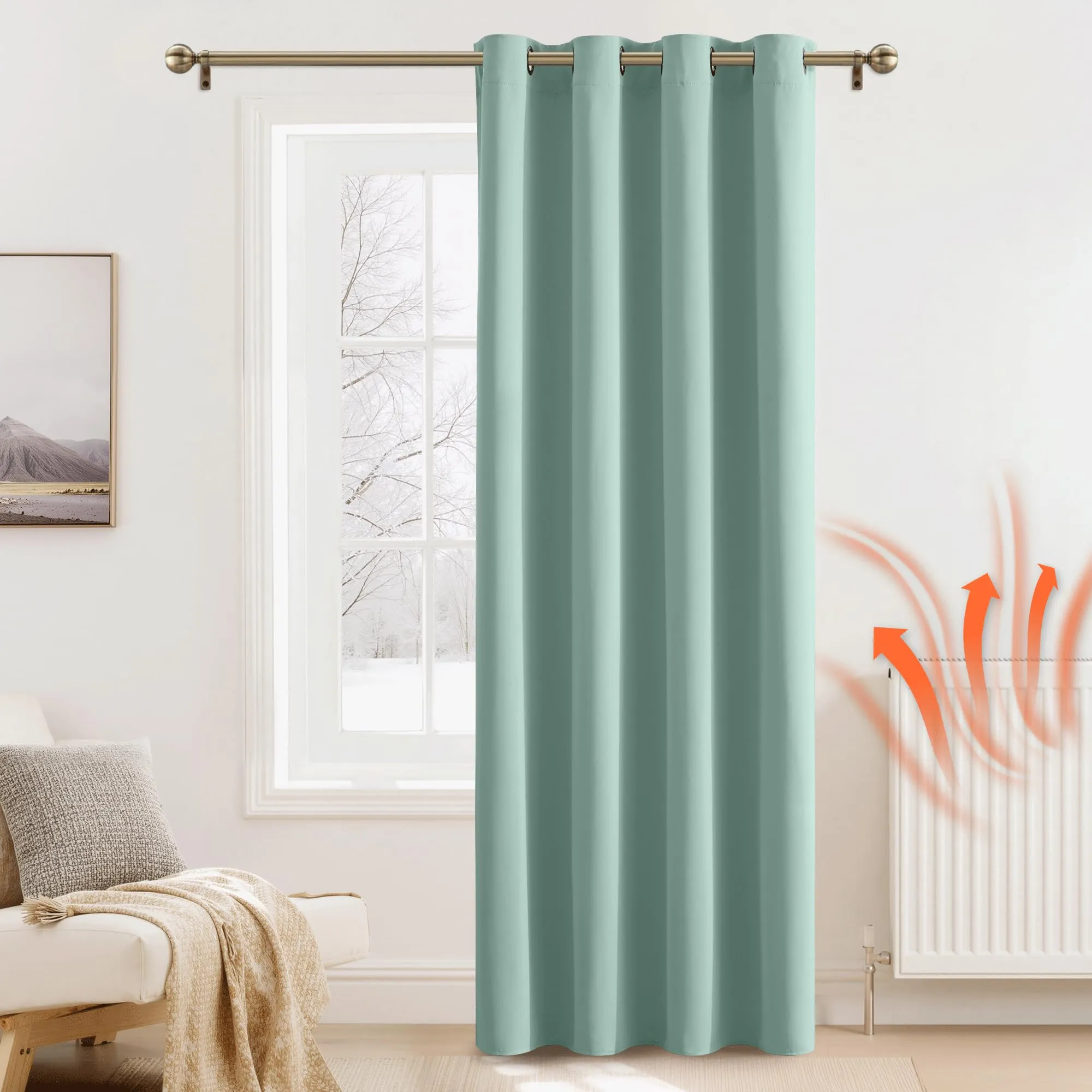 PONY DANCE Tende Oscuranti Termiche Isolanti per Interni con Anelli, Verde Chiaro, 140x260 cm, 1 Pannello - immagine 2