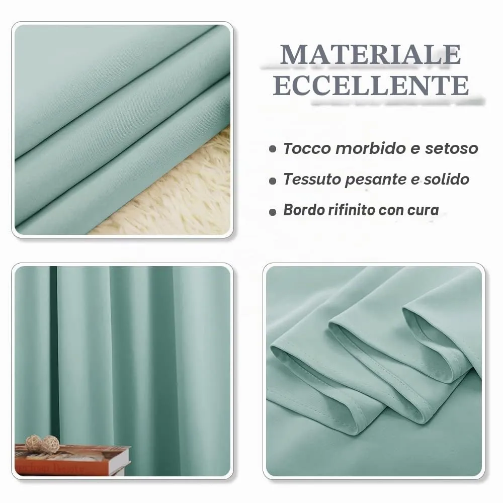 PONY DANCE Tende Oscuranti Termiche Isolanti per Interni con Anelli, Verde Chiaro, 140x260 cm, 1 Pannello - immagine 8