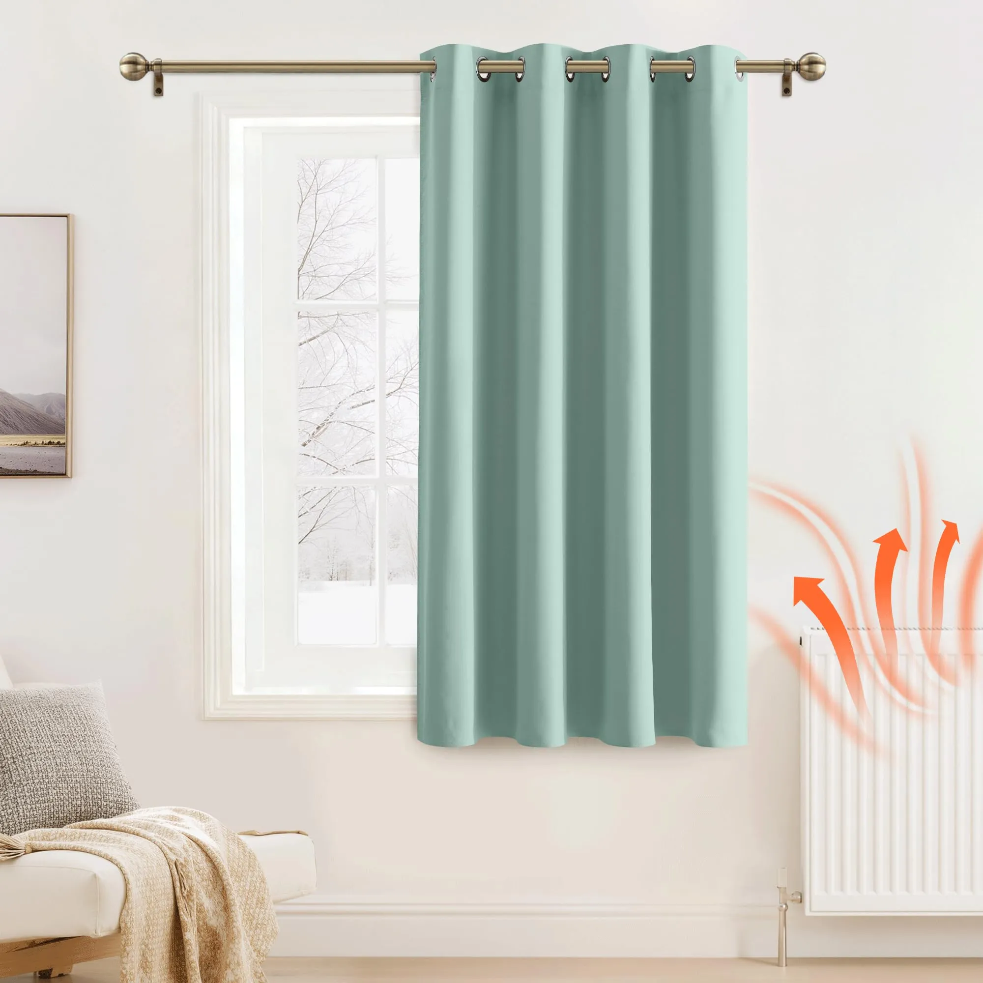 PONY DANCE Tenda Corta Oscurante Termica Isolante, 132L x 158A cm, Verde Chiaro - immagine 2