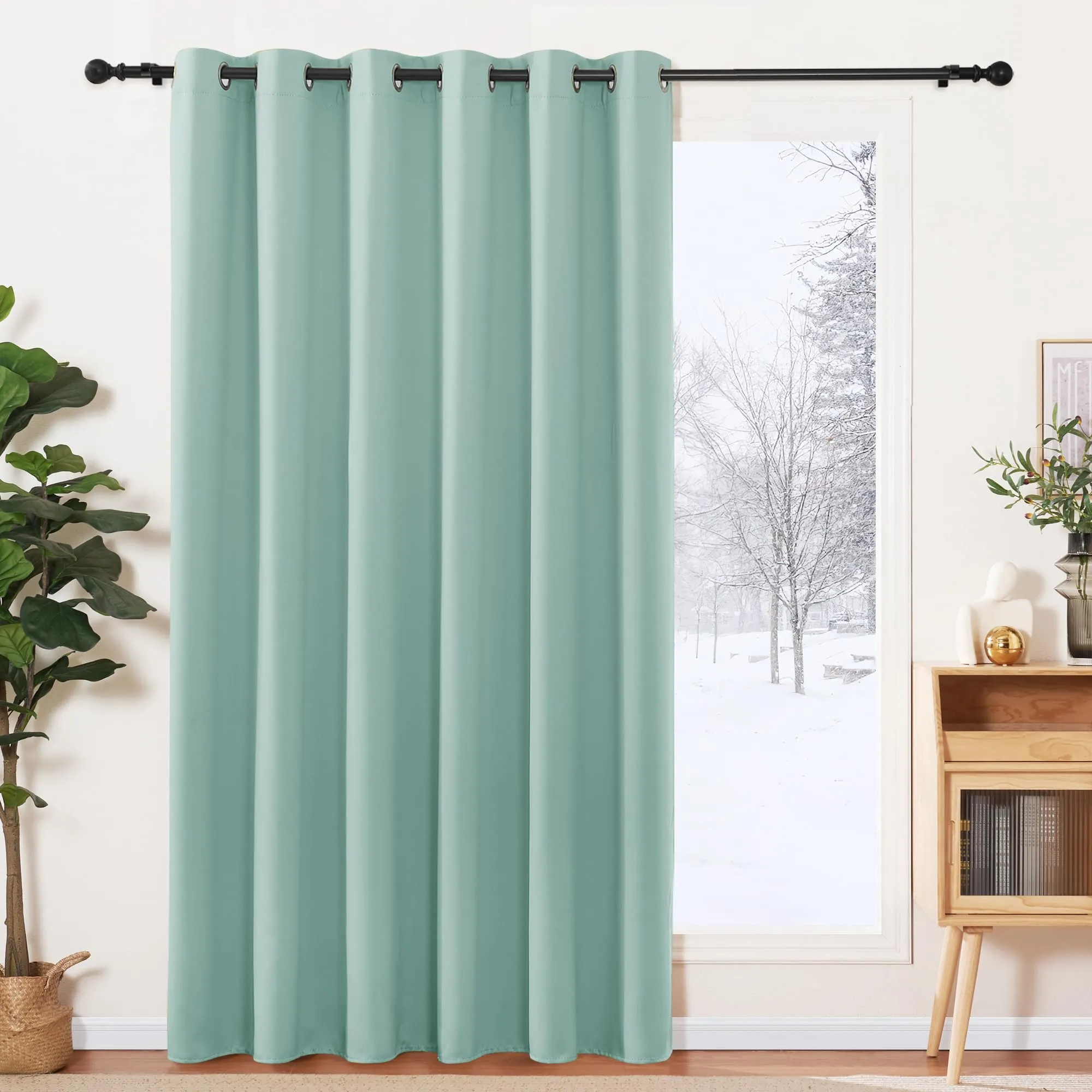 PONY DANCE Tenda Oscurante Termica da Interno con Anelli, 200x210 cm, Verde Chiaro - immagine 1