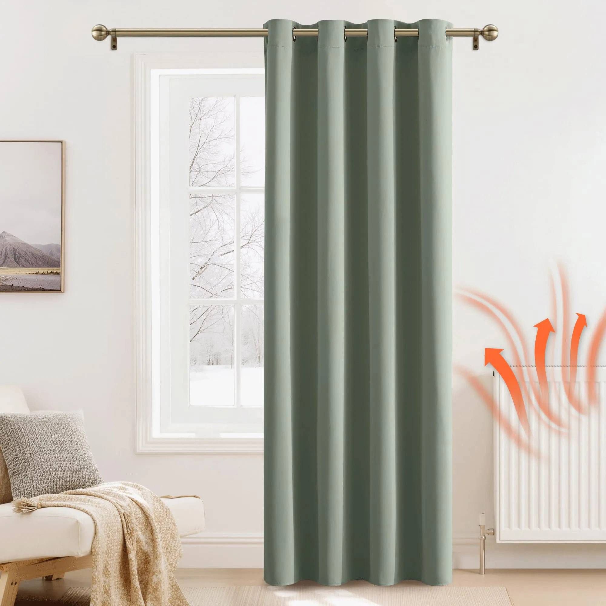 PONY DANCE Tenda Oscurante Termica da Interno, 132 x 210 cm, Verde Salvia - immagine 2