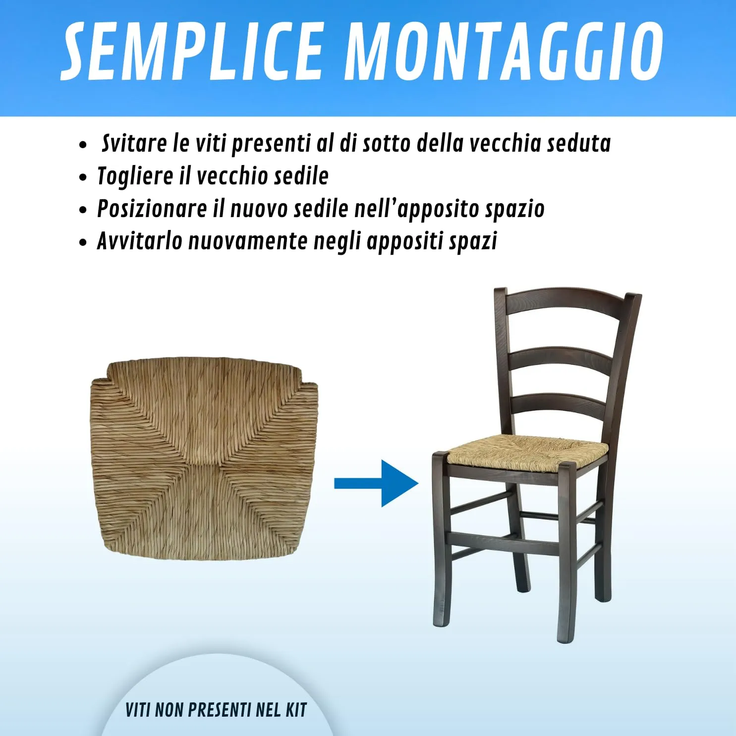 EGC Ricambio Seduta in Paglia per Sedie in Legno, Modello 1212 Venezia (4 Unità) - immagine 3