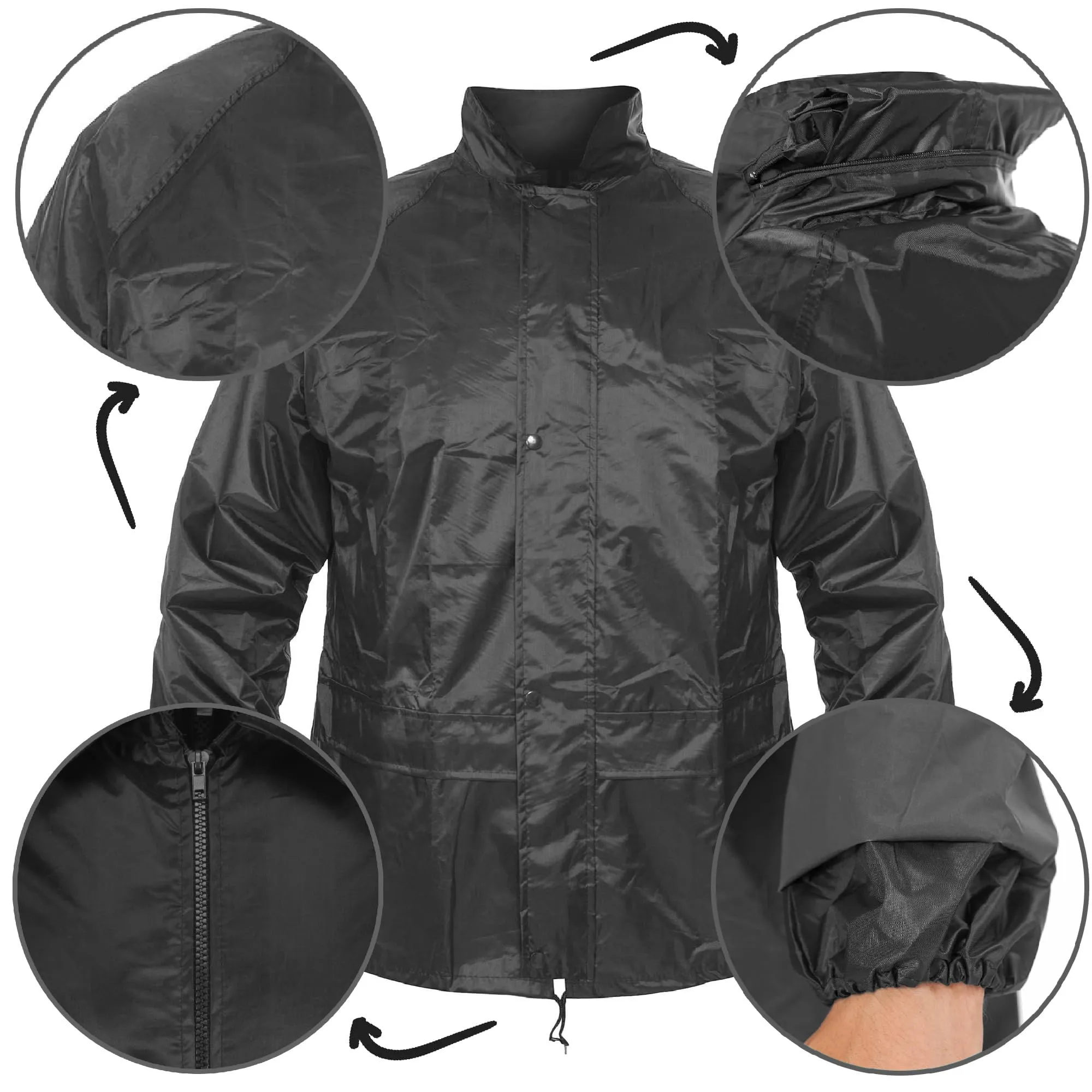 BWOLF Himalaya Tuta Antipioggia da Uomo, Giacca con Cappuccio e Pantaloni, Nero, XXXL - immagine 7