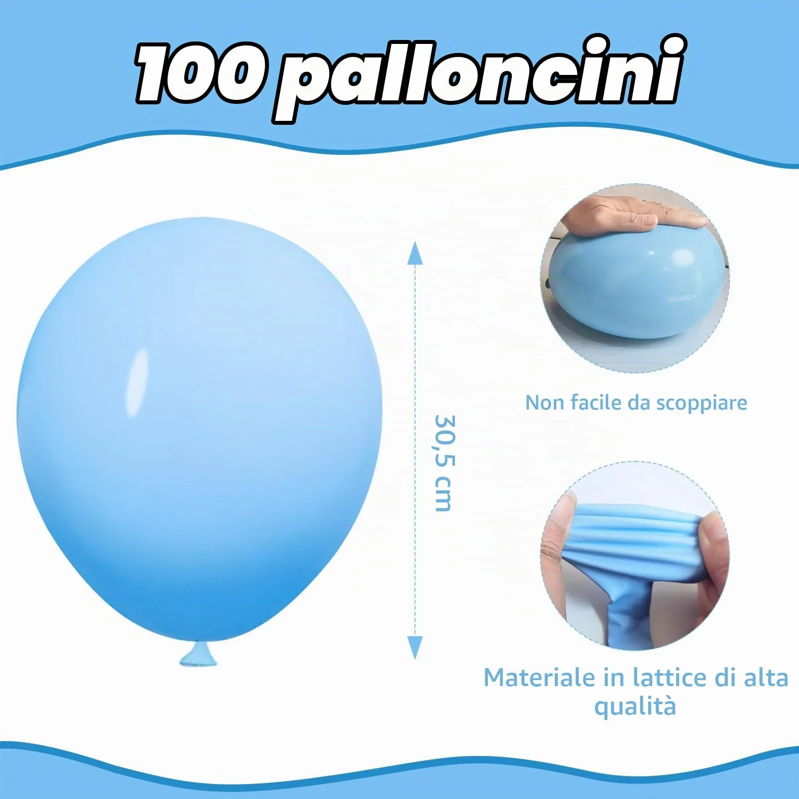 Yehnda Palloncini in Lattice Blu Pastello, 100 Pezzi, 30 cm - immagine 4