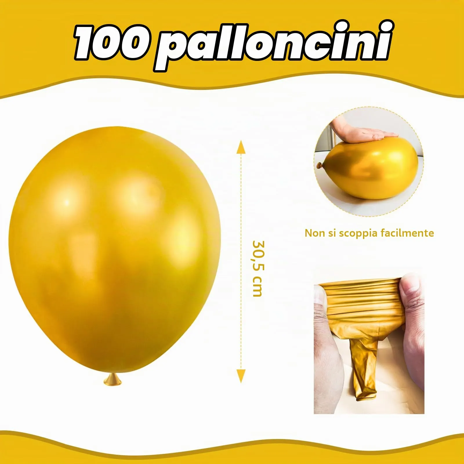 Yehnda Palloncini Oro Metallizzati, 50 pezzi, 30 cm - immagine 3