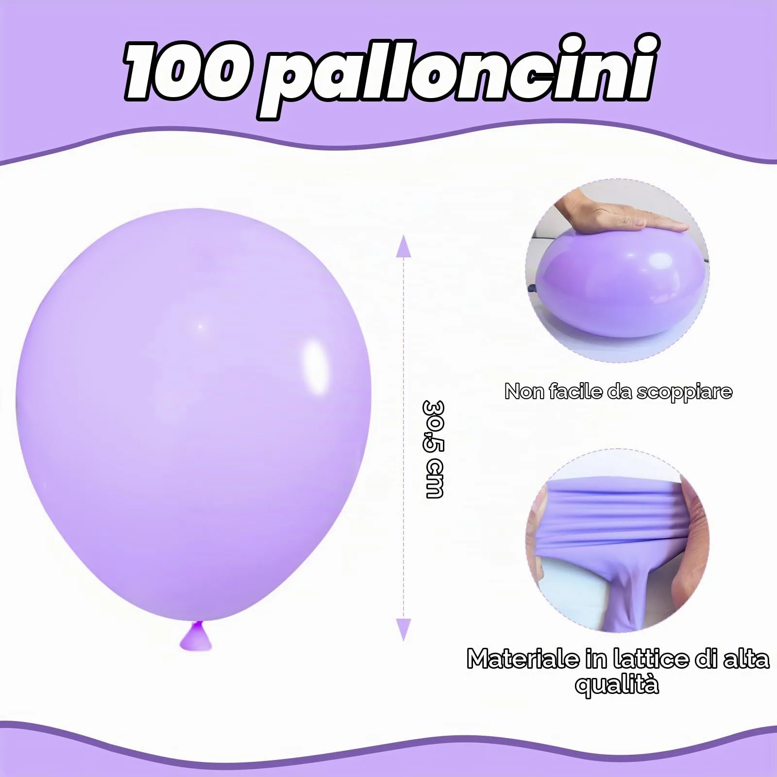 Yehnda Palloncini Viola Lilla Pastello in Lattice Macaron, 100 pezzi, 30 cm - immagine 2