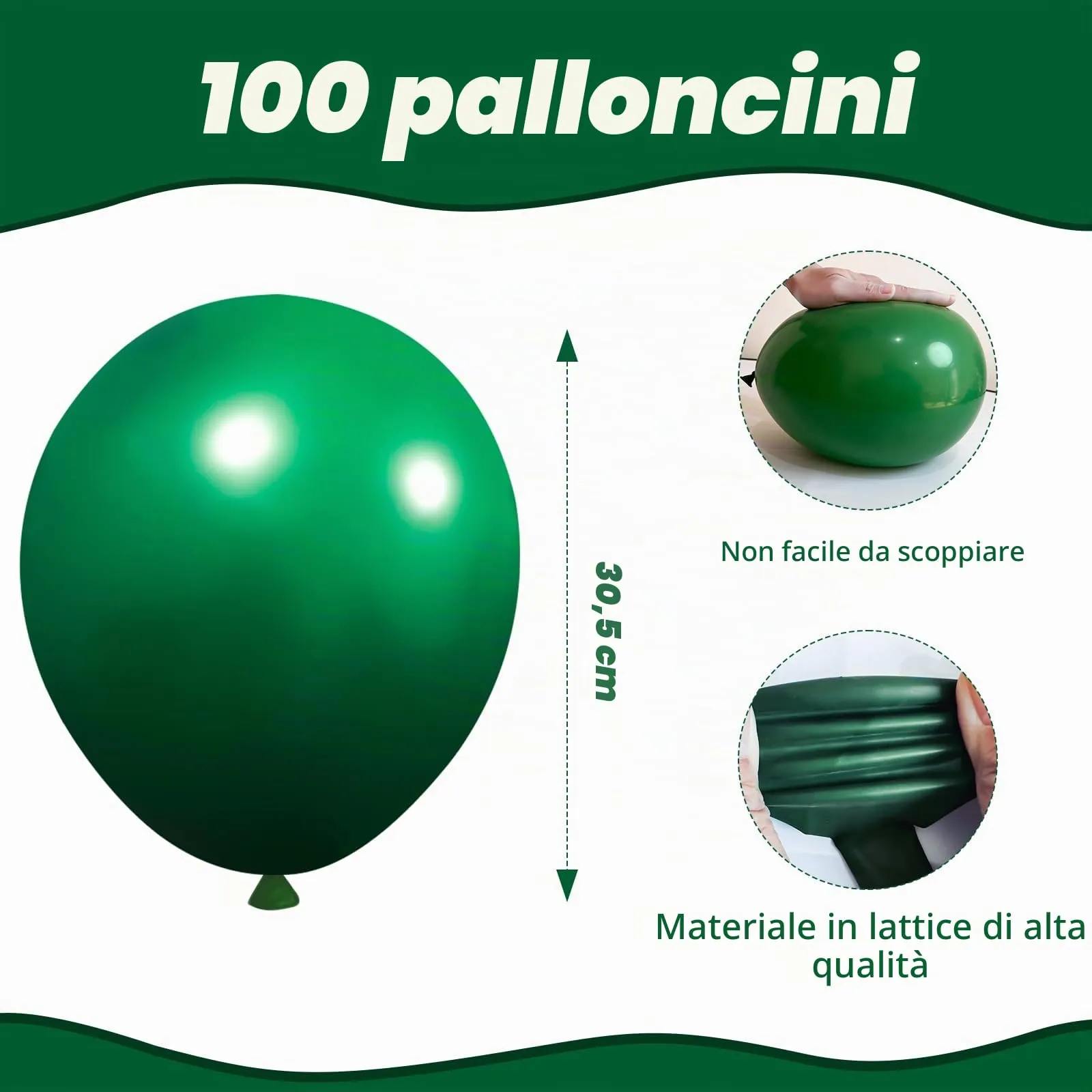 YEHNDA Palloncini in Lattice Verdi Scuro, 100 pezzi, 30 cm - immagine 2