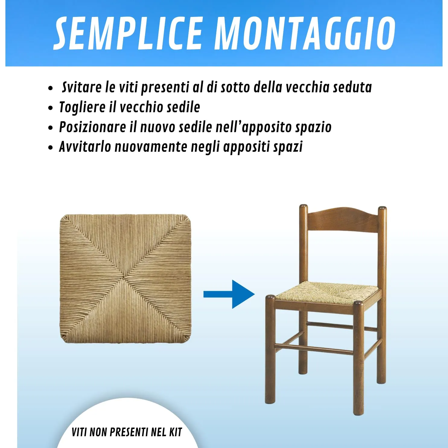 EGC Ricambio Seduta in Paglia Modello Pisa, 37x37 cm, 1 Unità - immagine 3