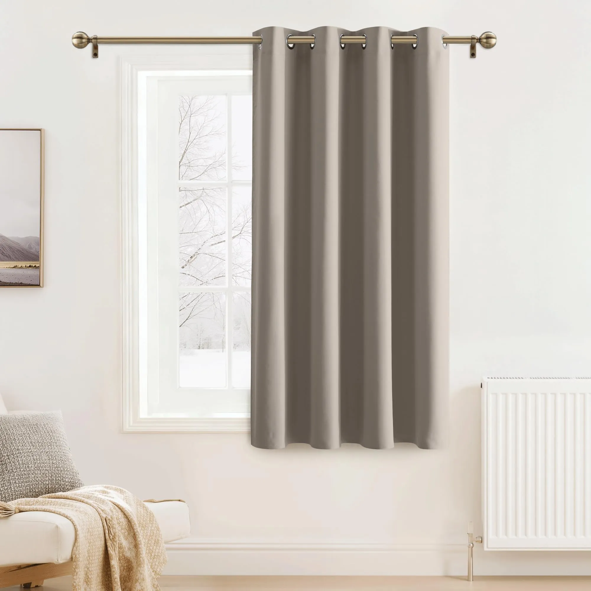 PONY DANCE Tenda Oscurante Termica ad Anelli, 1 Pezzo, 132 x 90 cm, Sabbia - immagine 1