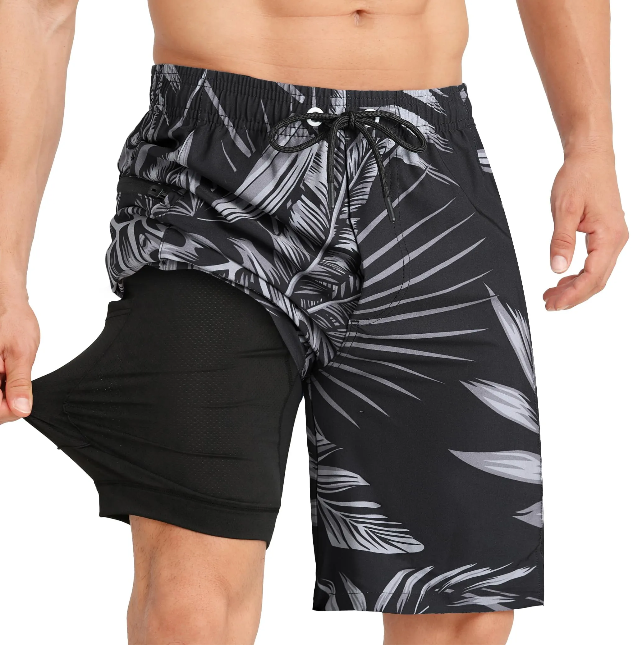 APTRO Pantaloncini da Bagno da Uomo 2 in 1 con Fodera a Compressione, Tasche con Cerniera, XL - immagine 1