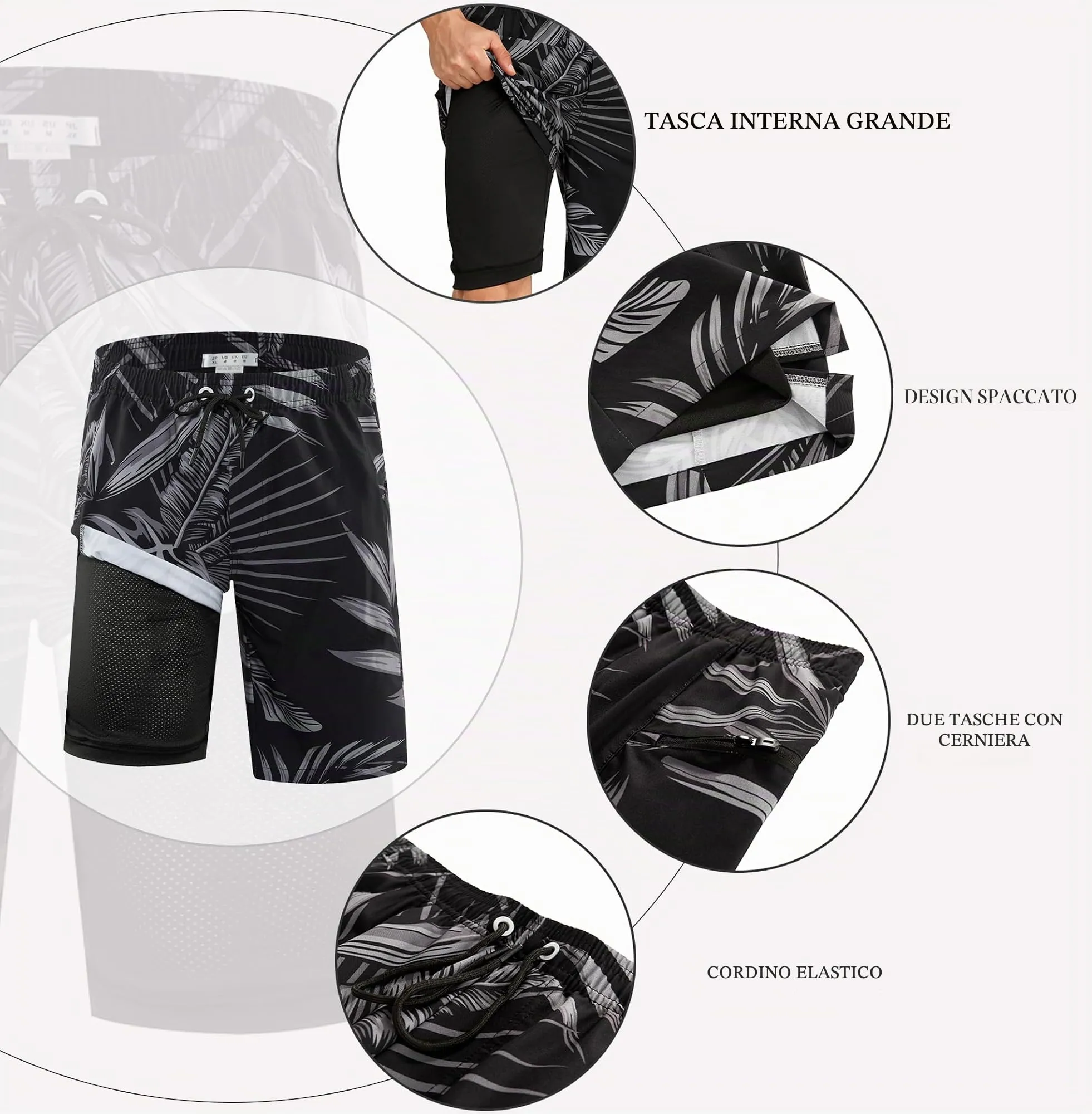APTRO Pantaloncini da Bagno da Uomo 2 in 1 con Fodera a Compressione, Tasche con Cerniera, XL - immagine 4