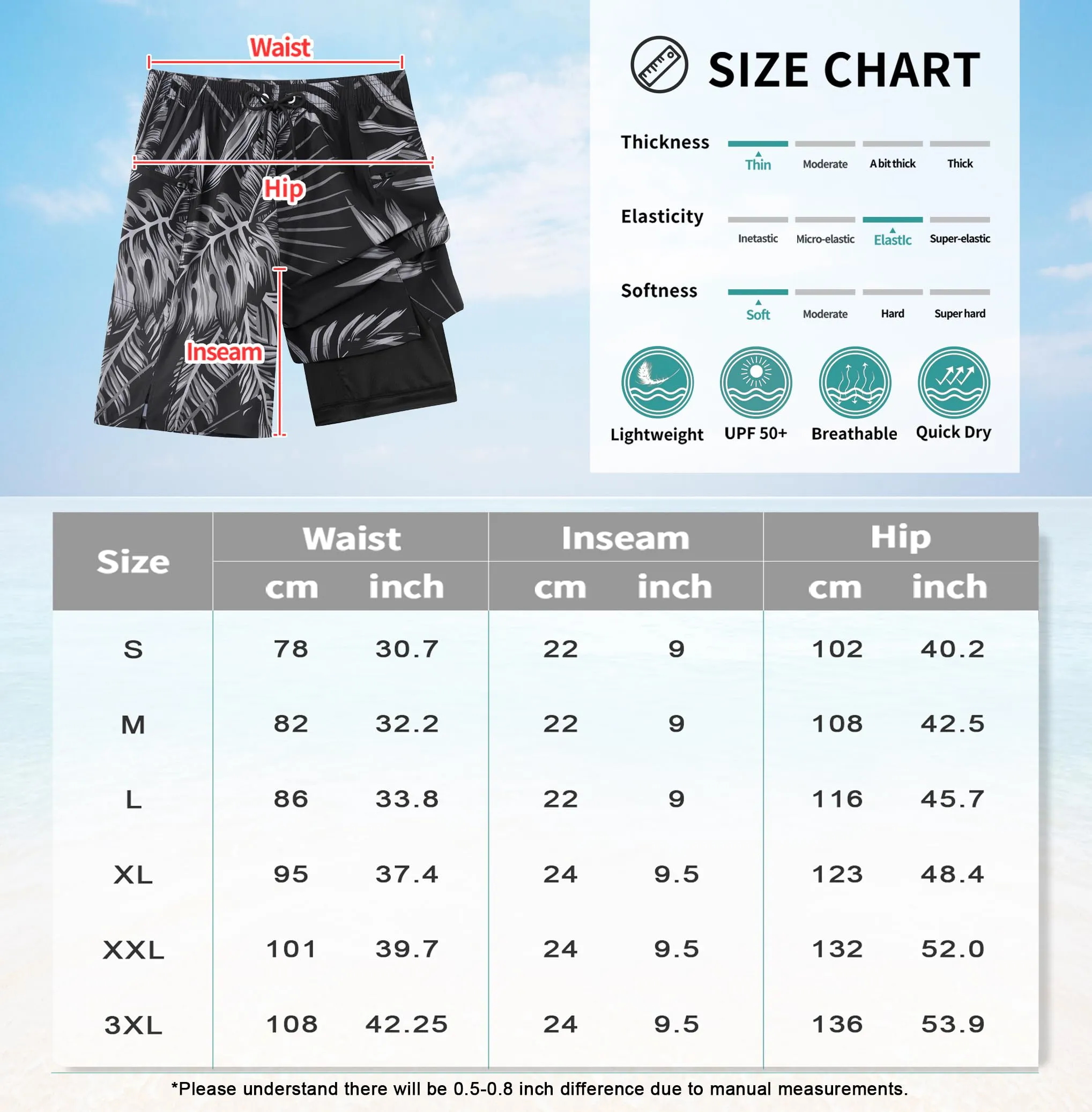 APTRO Pantaloncini da Bagno da Uomo 2 in 1 con Fodera a Compressione, Tasche con Cerniera, XL - immagine 6