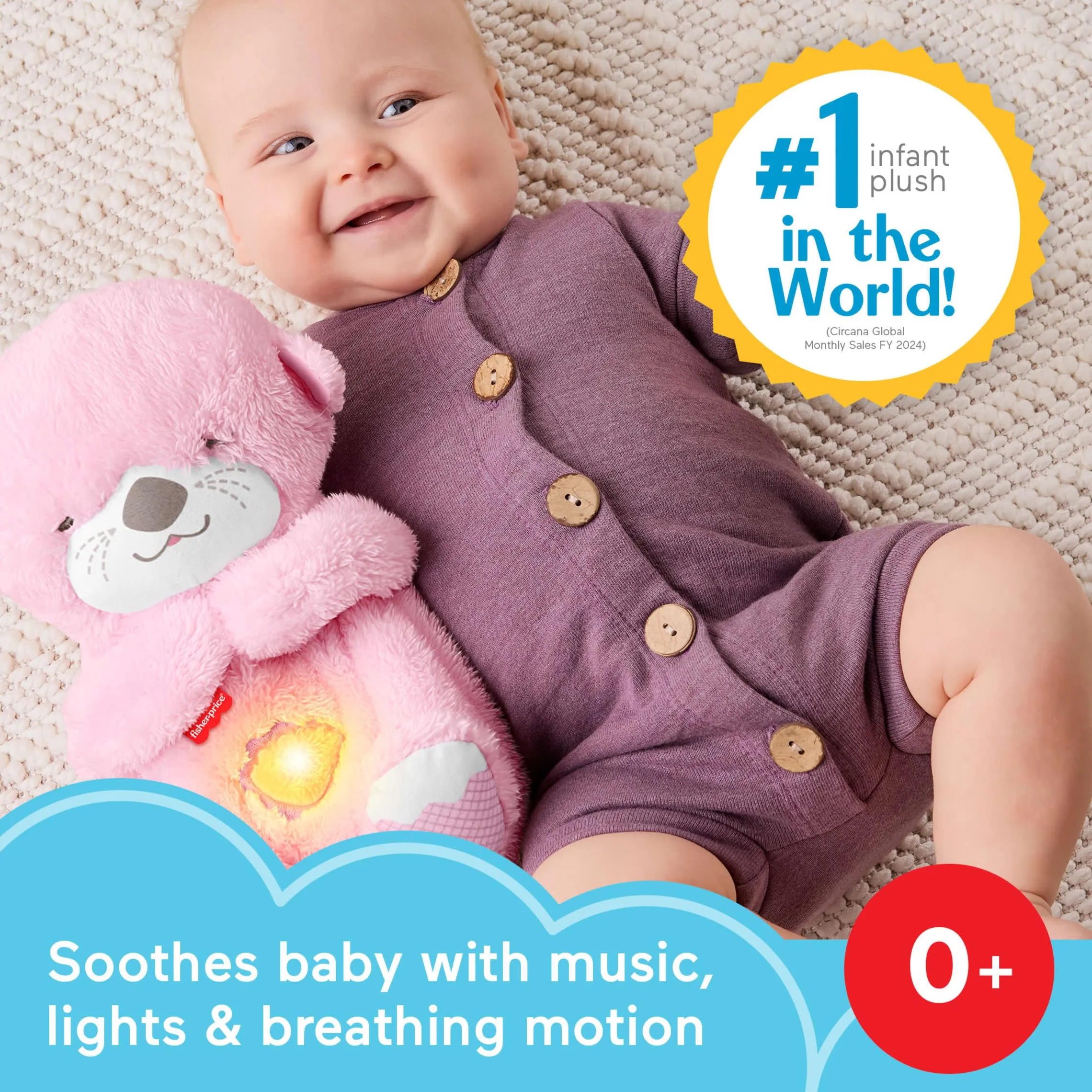 Fisher-Price Lontra Rosa Soffice Relax Peluche Sensoriale con Movimento Respiratorio, Luci e Melodie, JLJ33 - immagine 2