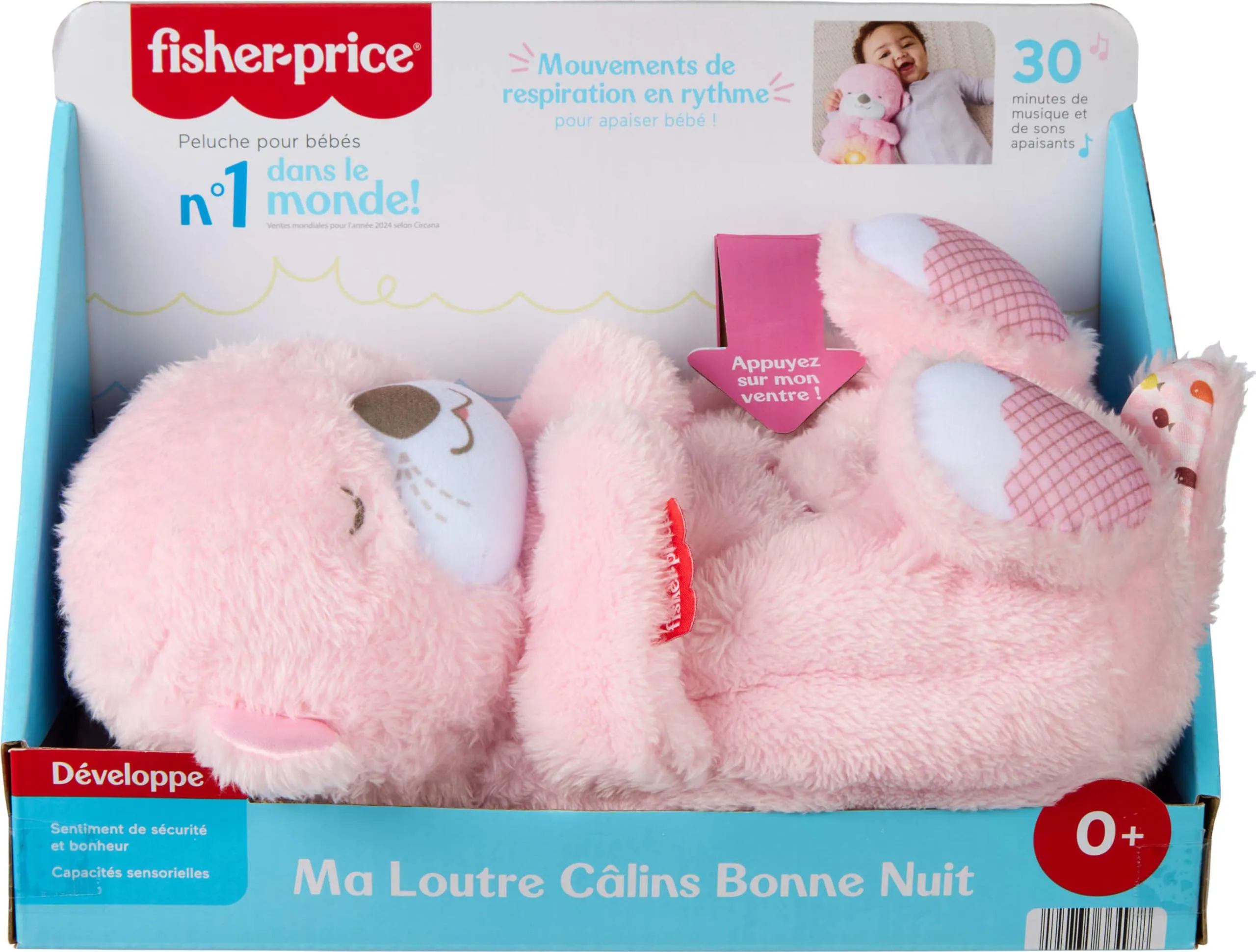 Fisher-Price Lontra Rosa Soffice Relax Peluche Sensoriale con Movimento Respiratorio, Luci e Melodie, JLJ33 - immagine 7
